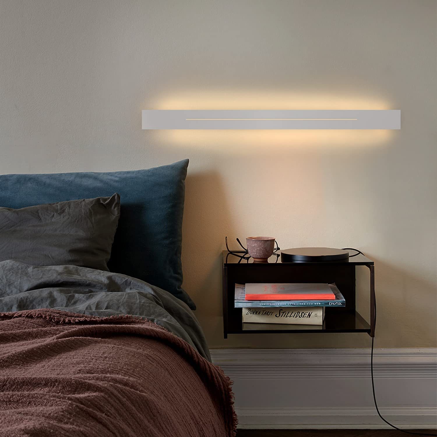 Nettlife LED Wandleuchte 60cm Weiß warmweiß schlanke, LED fest integriert, Warmweiß, für Treppenhaus Schlafzimmer Flur Wohnzimmer Kinderzimmer – Bild 3 von 5