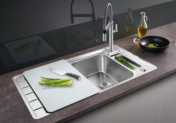 Blanco Küchenspüle AXIS III 5 S-IF, rechteckig, mit Glasschneidebrett und Edelstahlschale