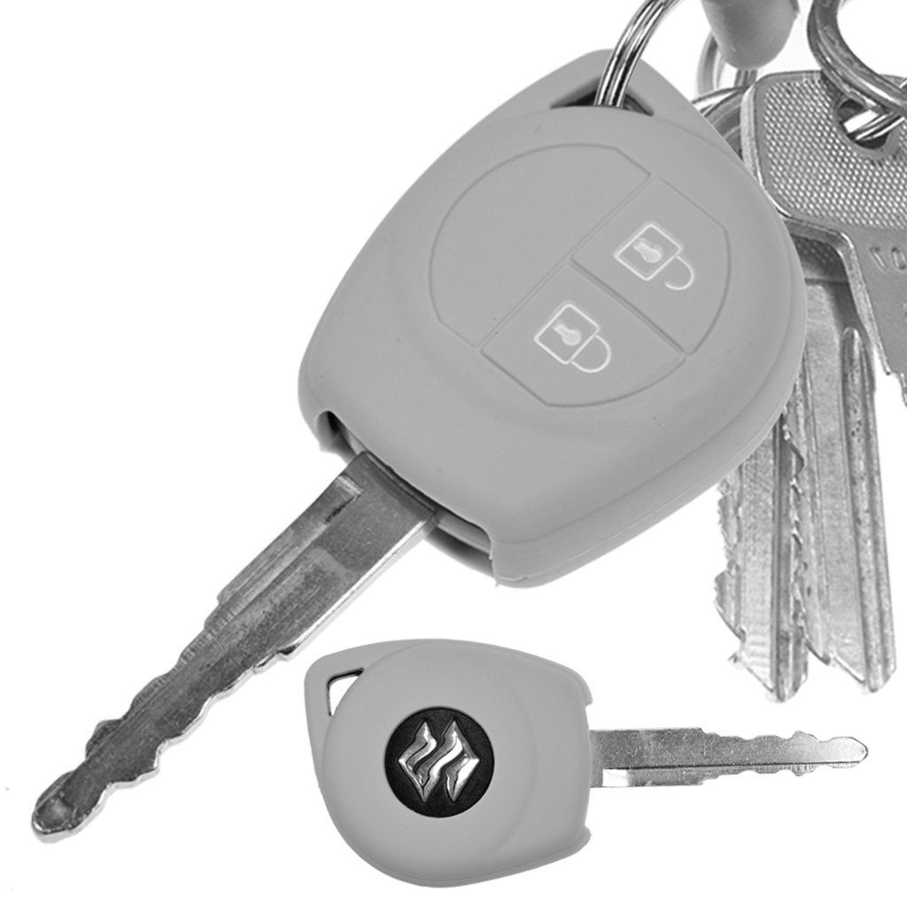 mt-key Schlüsseltasche Autoschlüssel Silikon OPEL Pixo Agila B 2 Grau, Schutzhülle für Tasten Splash Suzuki SX4 Swift Nissan Softcase Alto