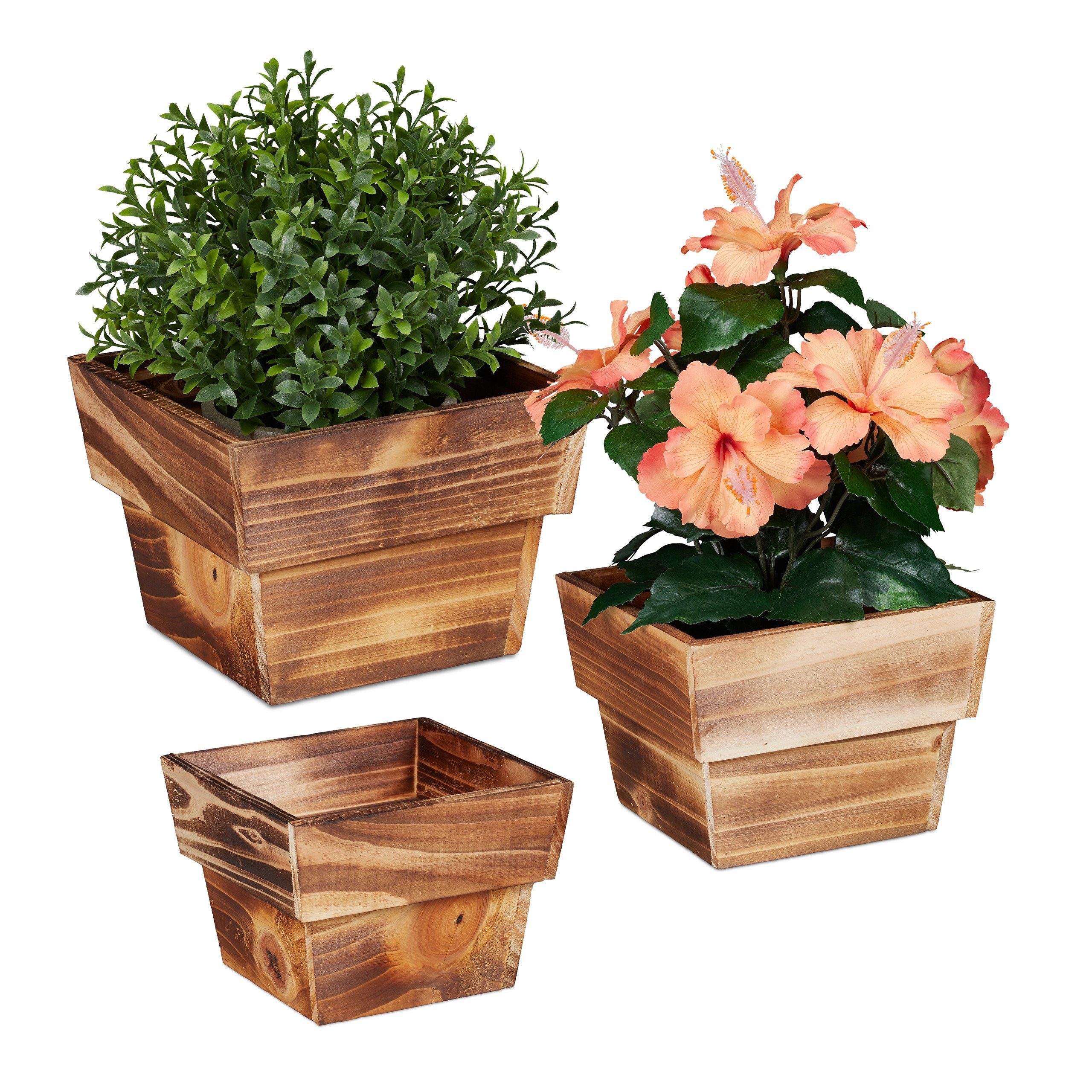 relaxdays Blumentopf Blumentopf Holz Set 3er