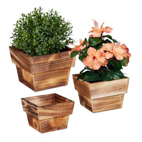 relaxdays Blumentopf Blumentopf Holz 3er Set