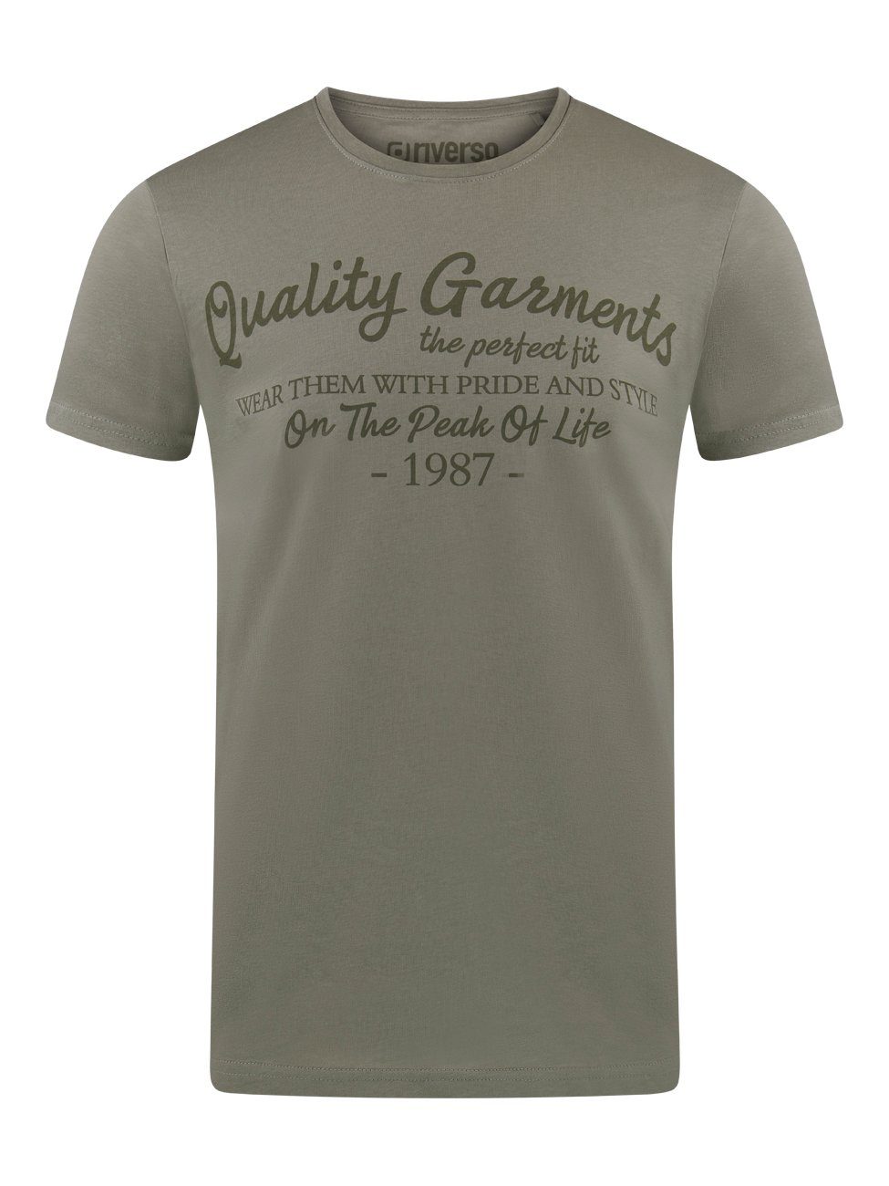 riverso T-Shirt Shirt Rundhalsausschnitt Tee Kurzarm Herren RIVLeon mit aus Fit Regular Baumwolle Printshirt 100% (1-tlg) Grün (RJD)