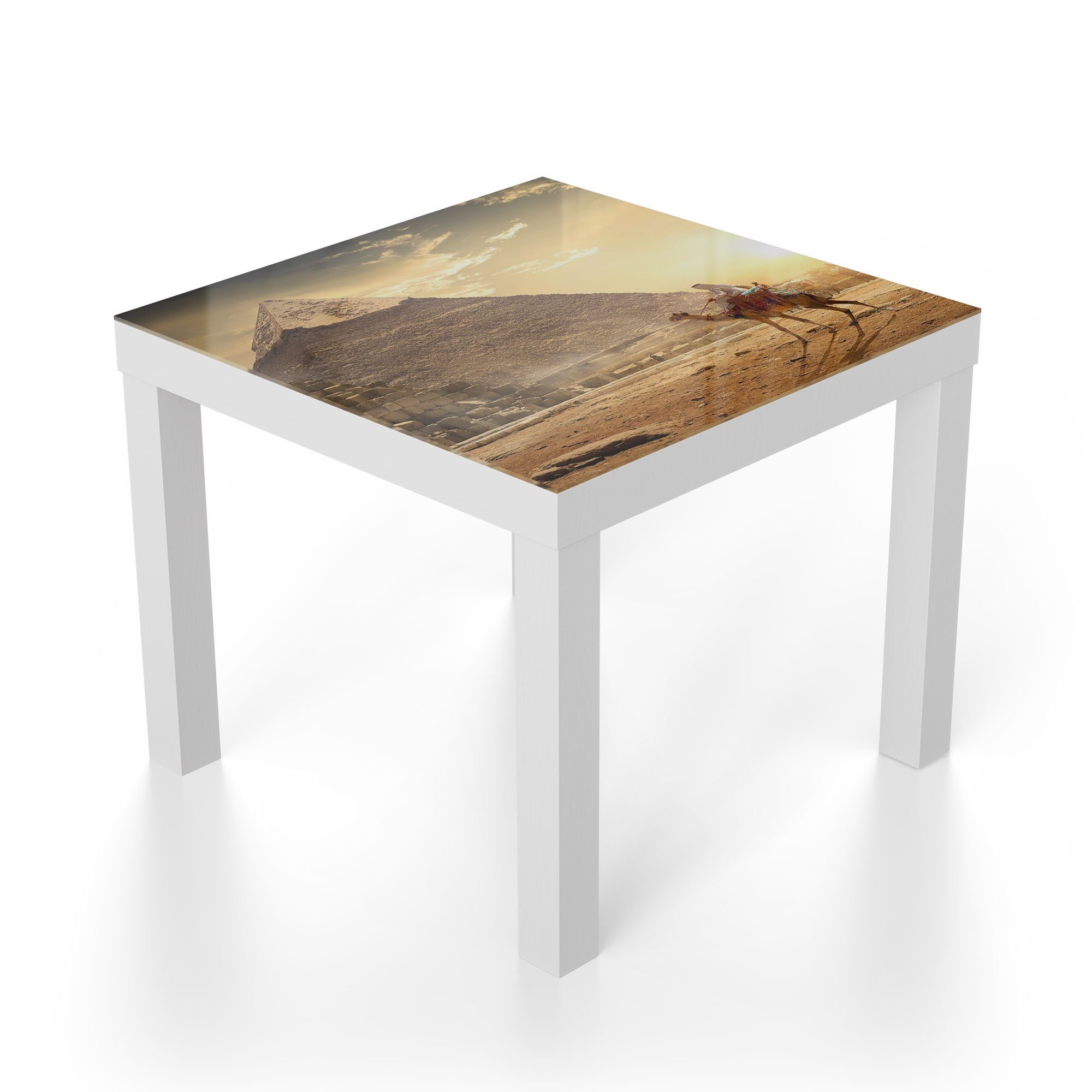 modern DEQORI 'Kamelritt in Weiß Couchtisch Wüste', Glas Beistelltisch Glastisch der