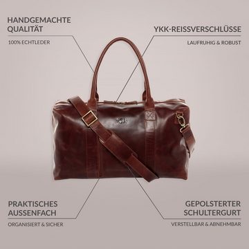 SID & VAIN Reisetasche Leder Weekender Unisex YALEZIP, Echtleder Reisegepäck für Damen & Herren, Sporttasche XL braun-cognac