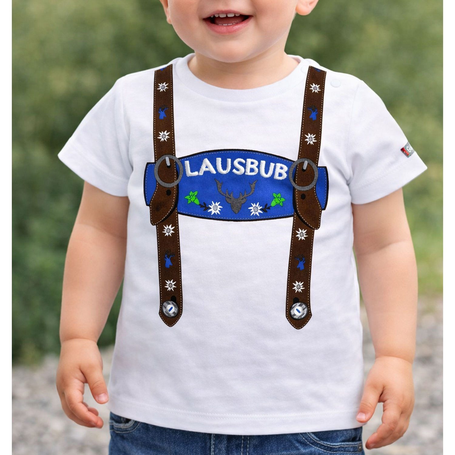 BONDI T-Shirt Baby Jungen Hosenträger Shirt "Lausbub", Weiß Blau