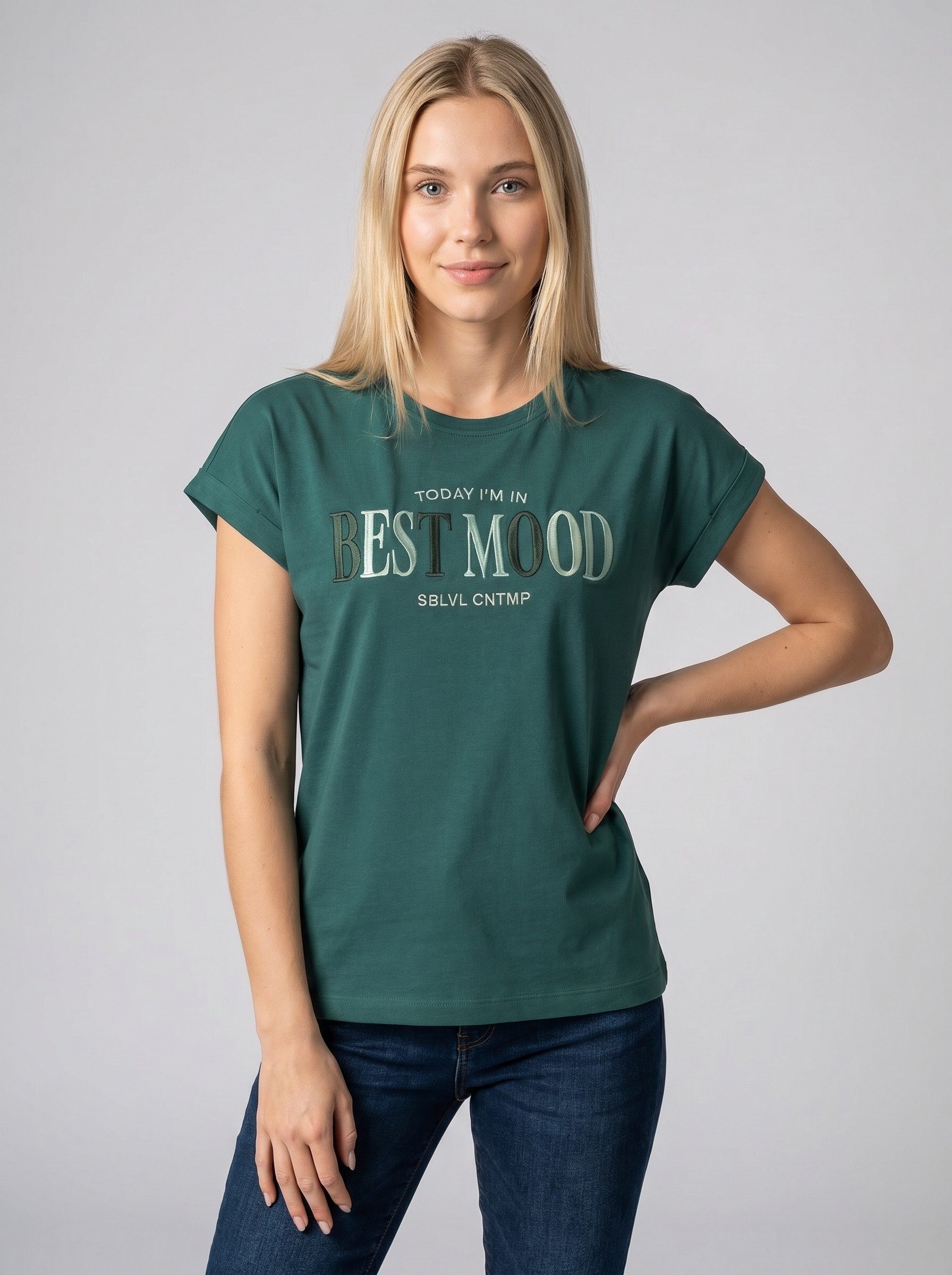 SUBLEVEL T-Shirt Damen T-Shirt mit Stickerei Baumwollshirt mit verschiedenen Wordings, gestickt