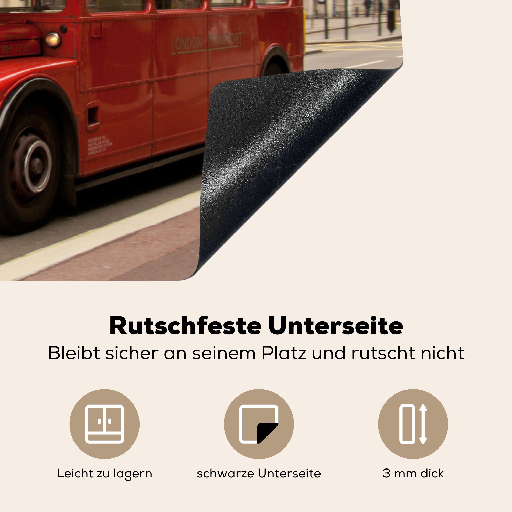 MuchoWow Herdblende-/Abdeckplatte Bus auf Arbeitsplatte cm, küche Straße, (1 Vinyl, tlg), 78x78 der für Ceranfeldabdeckung