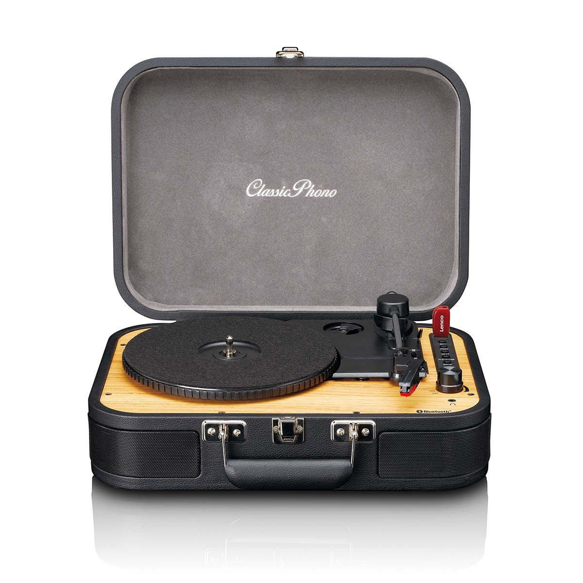 Lenco TT-116BK Plattenspieler (Riemenantrieb, Bluetooth®, Classic Phono Kofferplattenspieler, Bluetooth, USB-Aufnahme)