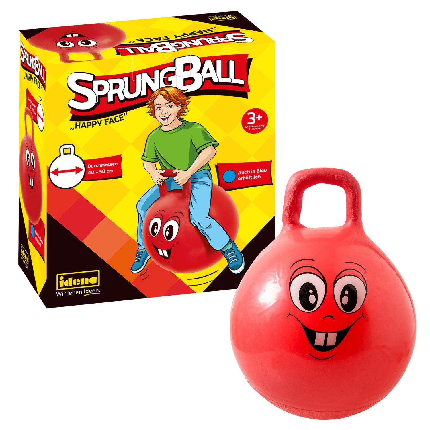 Hüpfball Idena 40093 - Sprungball Happy Face in rot, Durchmesser ca. 45 - 50