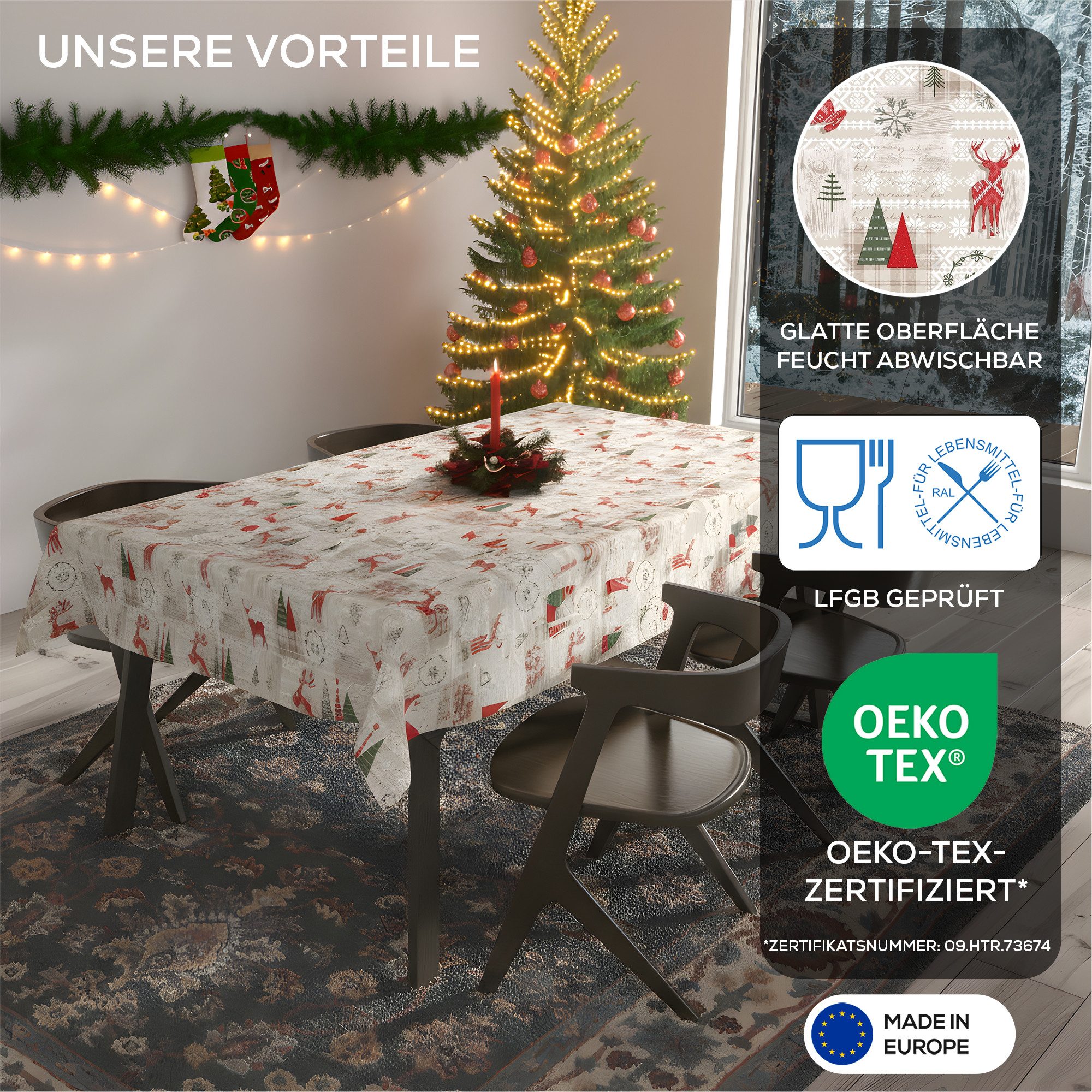 Beautex Tischdecke Wachstuchtischdecke abwischbar Tischdecke RUND ECKIG, We günstig online kaufen