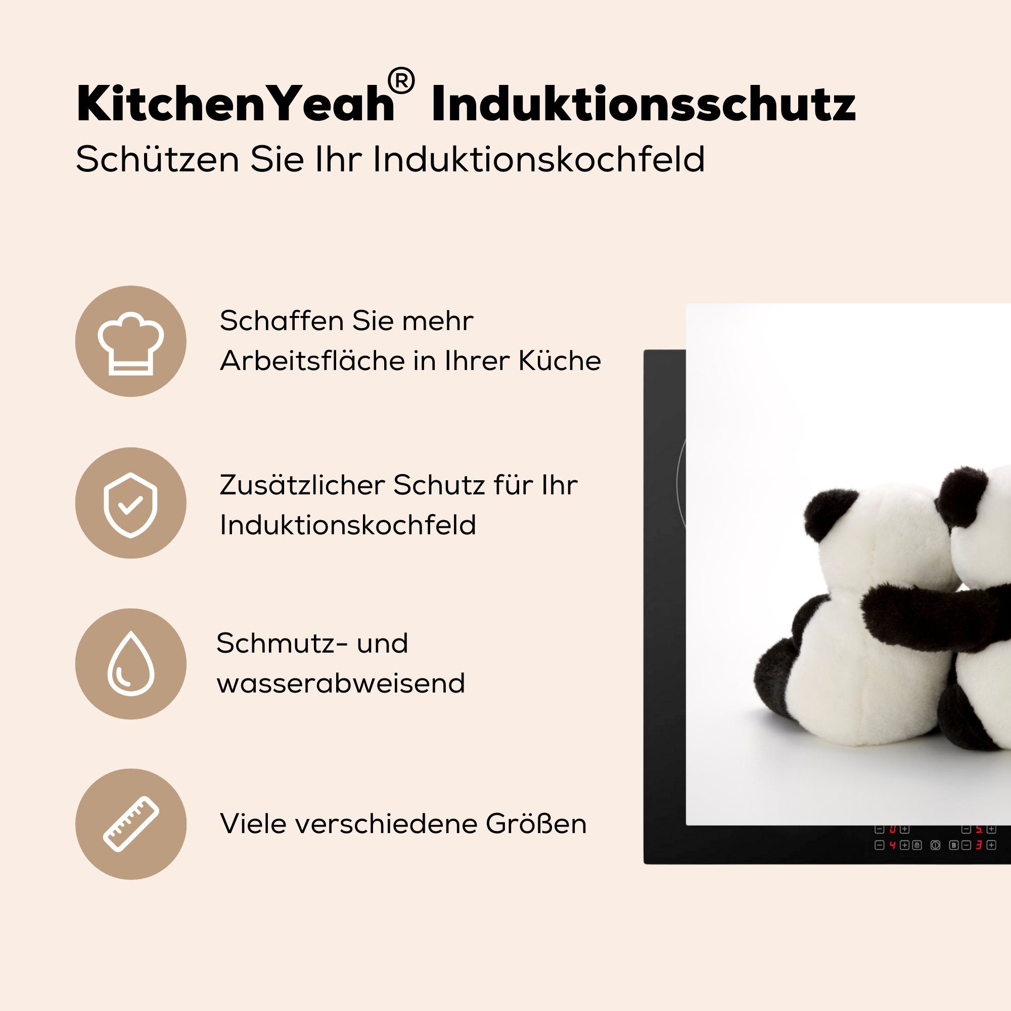 MuchoWow Herdblende-/Abdeckplatte Stofftier Vinyl, küche - - Weiß, cm, (1 78x78 Pandabär für Arbeitsplatte Ceranfeldabdeckung, tlg)