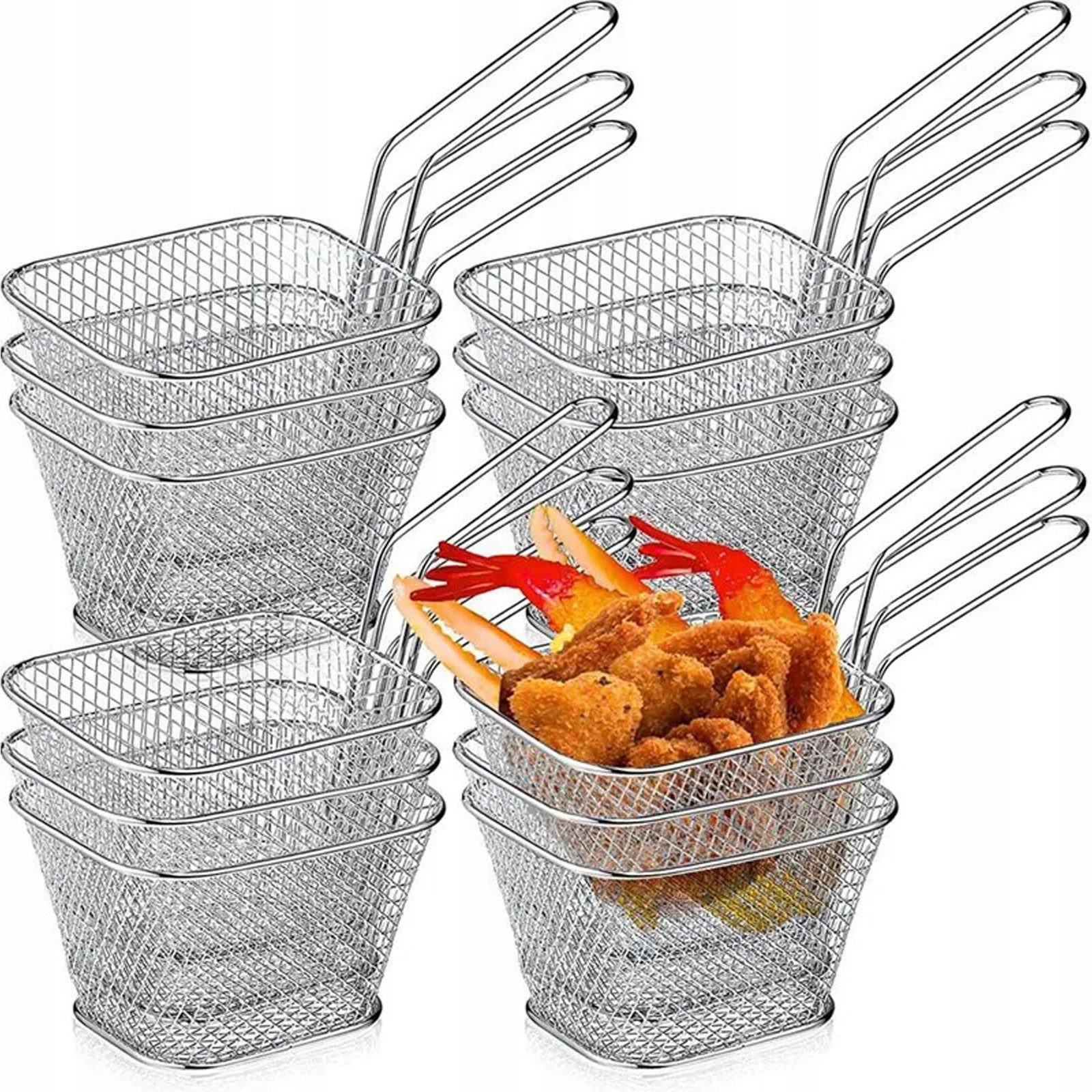 HAUSS SPOLE Frittiereinsatz Pommes Frites Servierkorb, (12er Set Servierkörbchen Edelstahl für Pommes Snacks Beilagen, 12-tlg), ideal für Küche Restaurant Party mit praktischem Griff
