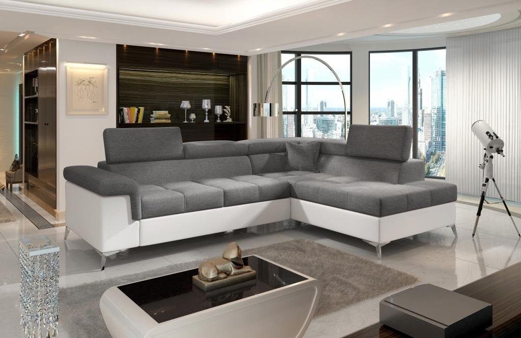 JVmoebel Ecksofa Designer Schwarzes Ecksofa Luxus Polstermöbel Couch Neu, Made in Europe grau/weiß