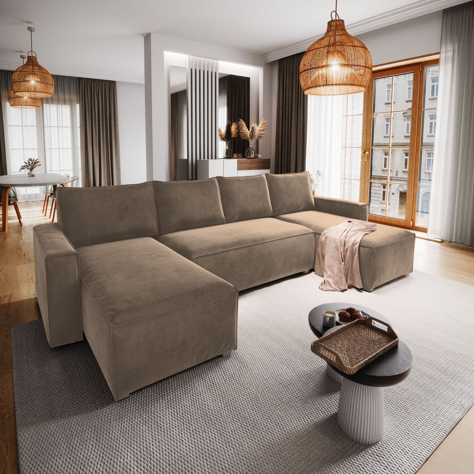 Masseno Ecksofa DENI mit Schlaffunktion U-Form, günstig online kaufen