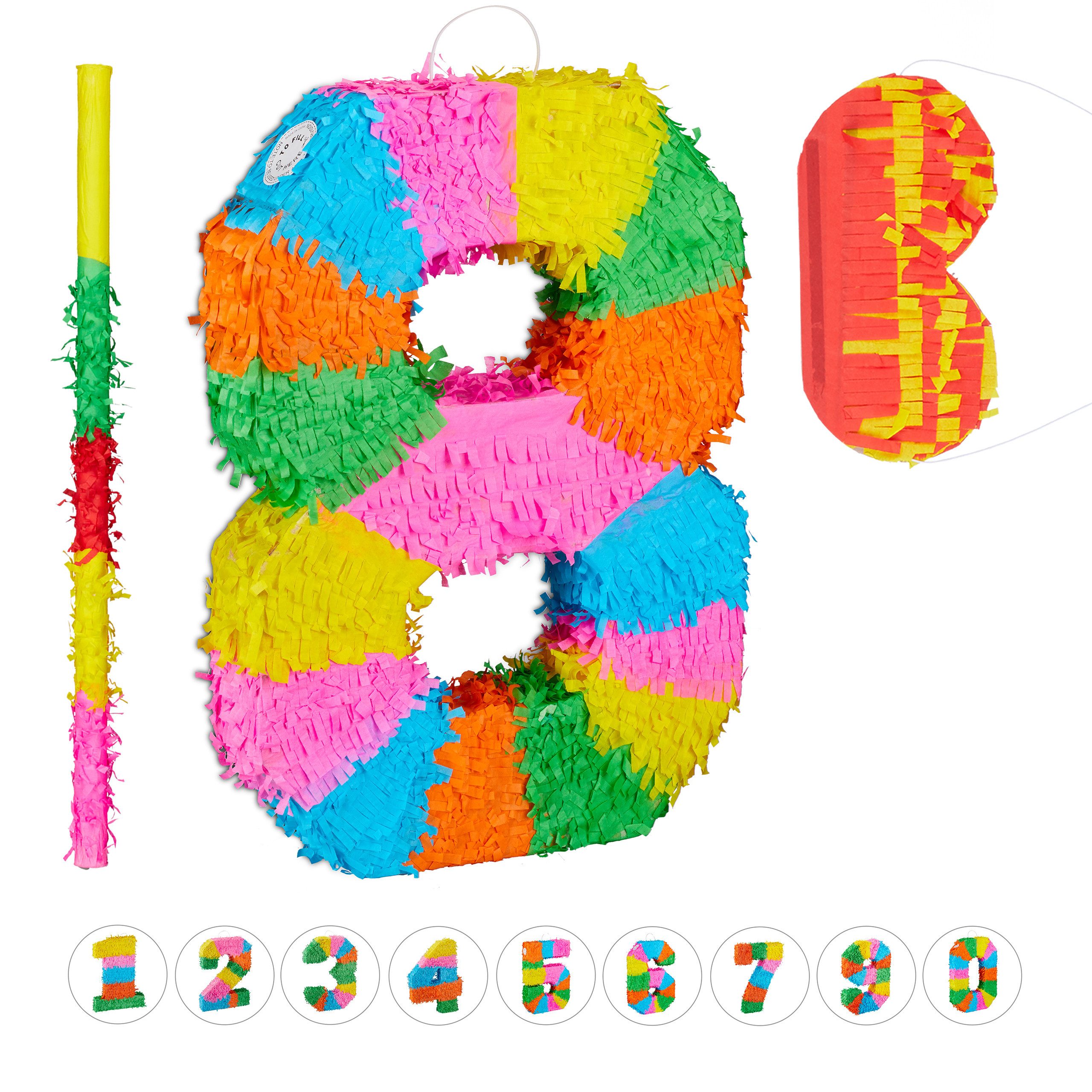 relaxdays Pinata 3-teiliges Pinata Set Zahl 8