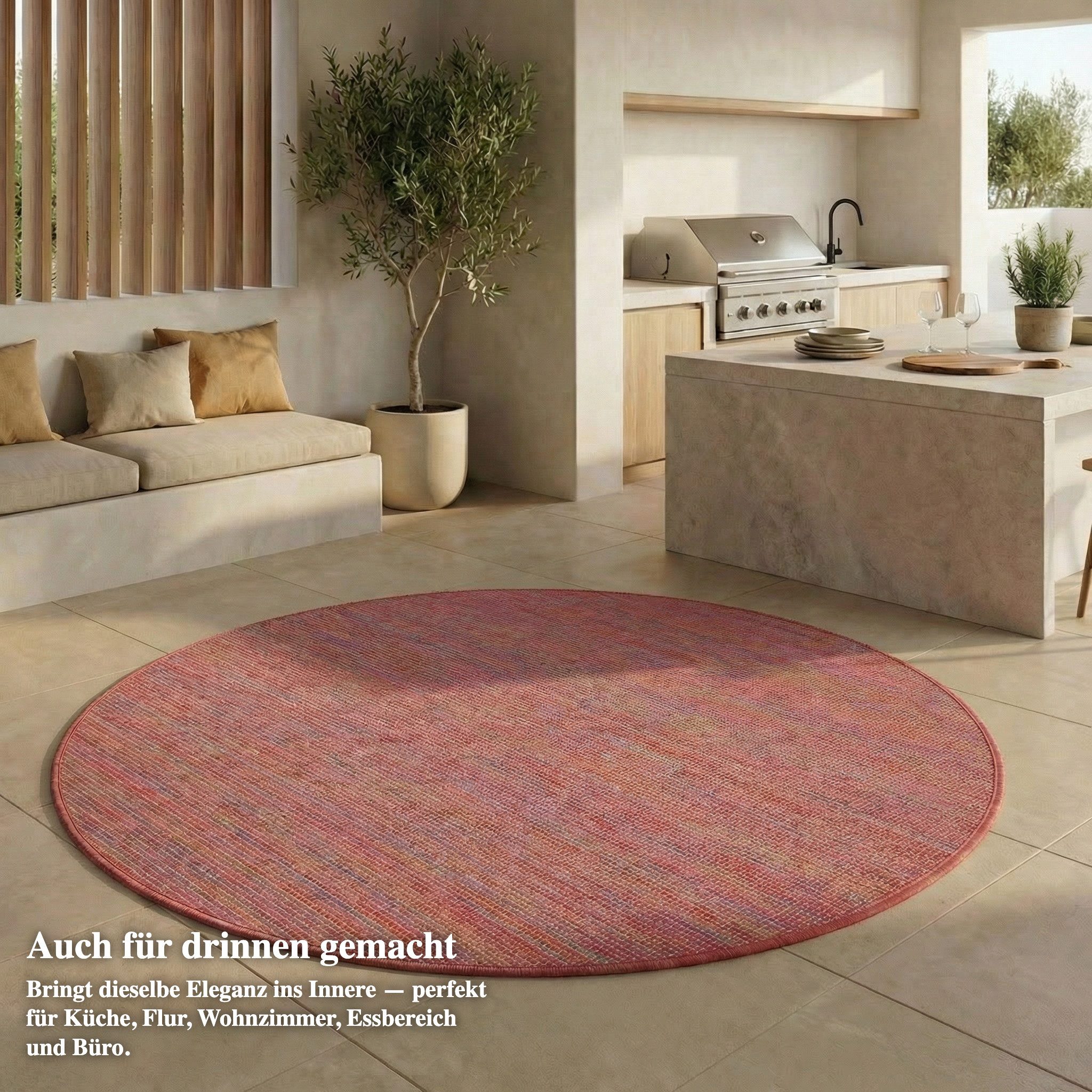 Jimri Outdoorteppich Key West, Rund, Outdoor Teppich Balkonteppich Terassenteppich
