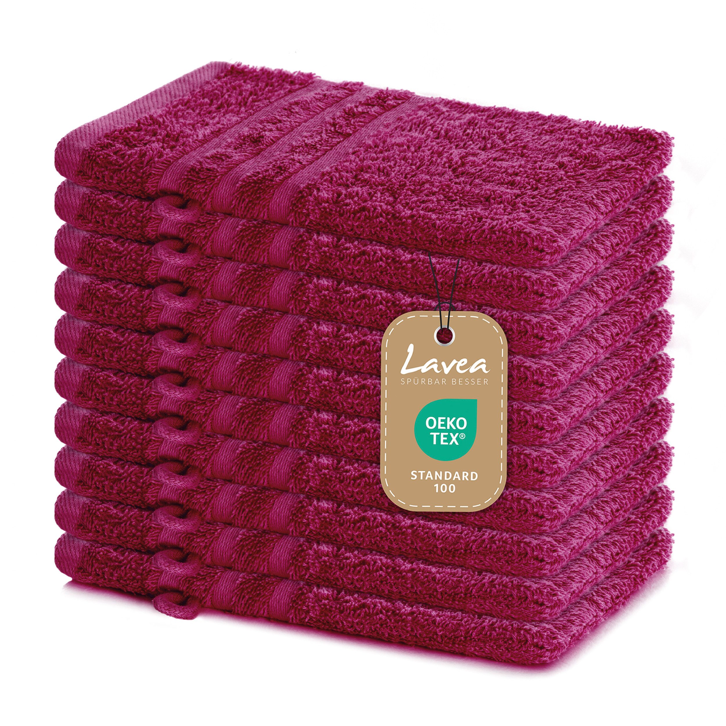 Lavea Waschhandschuh 10er Set Waschhandschuhe, 15 x 21 cm, Elena-Frottierserie, Waschlappen, 100% Baumwolle (10er Set), 500 g/m² Frottier, weich & saugstark, pflegeleicht