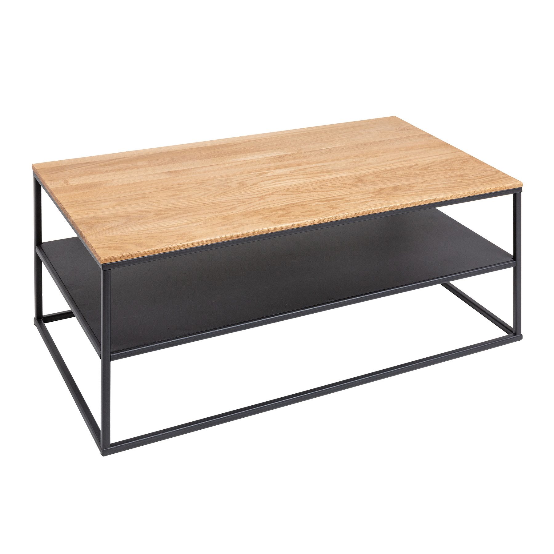 riess-ambiente Couchtisch APARTMENT 95cm natur / schwarz (Einzelartikel, 1-St), Wohnzimmer · Eiche-Massivholz · mit Ablage · Metall-Gestell · Design