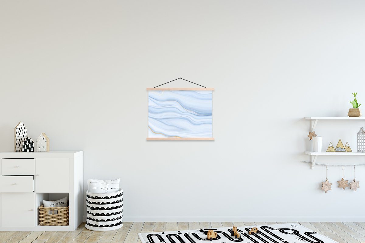 MuchoWow Poster Marmor - Welle - Blau - Muster - Marmoroptik - Pastell, (1 St), Posterleiste, Textilposter für Wohnzimmer, Bilderleiste, Magnetisch braun | braun