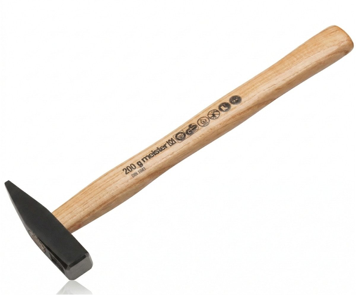 Meister Werkzeuge Hammer Hammer Schlosserhammer 200g mit Holzstiel Esche nach DIN1041, DIN1041, Eschenholz Stiel, Bahn und Pinne geschliffen, Kopf lackiert
