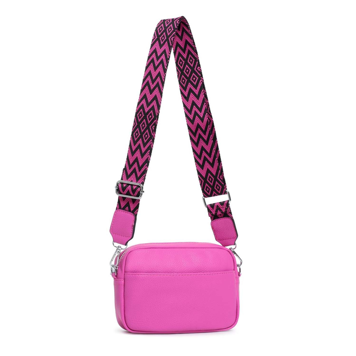 ITALYSHOP24 Schultertasche Damen kleine Umhängetasche CrossBody Crossover Handytasche Geldbörse (Spar-Set aus einer Tasche mit einem breitem Muster Stoffgurt/Umhängeband), Bodybag, Brusttasche, Hüfttasche, Muster Taschengurt, leicht Gewicht