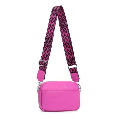 ITALYSHOP24 Schultertasche Damen kleine Umhängetasche CrossBody Crossover Handytasche Geldbörse (Spar-Set aus einer Tasche mit einem breitem Muster Stoffgurt/Umhängeband), Bodybag, Brusttasche, Hüfttasche, Muster Taschengurt, leicht Gewicht