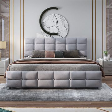SOFTWEARY Polsterbett Doppelbett mit 4 Schubladen und Lattenrost (180x200 cm), gepolsterter Kopfteil höhenverstellbar, Bezug aus Samt