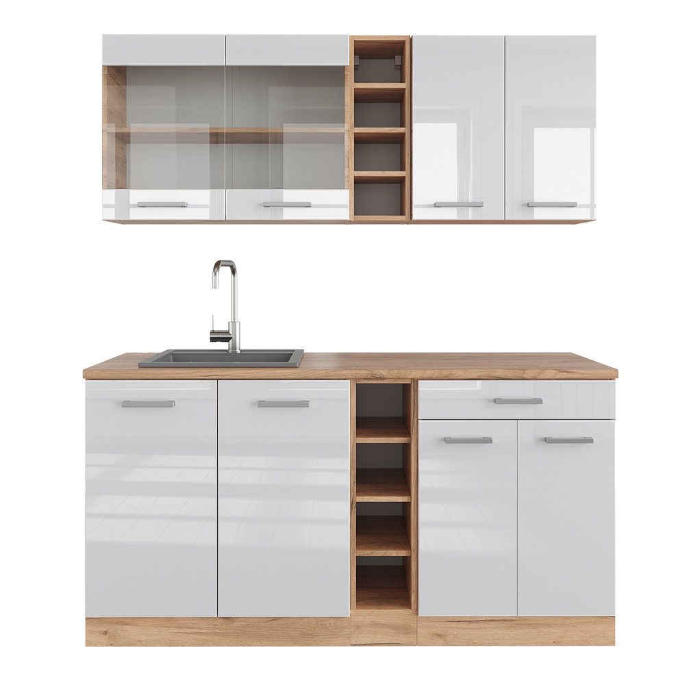 Vicco Küchenzeile R-Line, Weiß Hochglanz/Goldkraft Eiche, günstig online kaufen