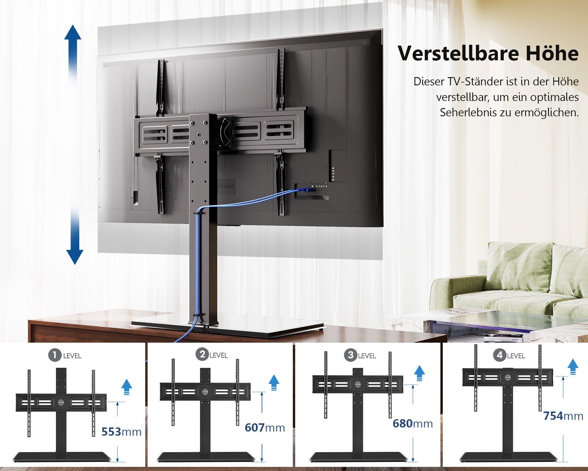 FITUEYES TV-Ständer TV-Tischständer, ±40° schwenkbar, 50-85 Zoll, (bis 85,00 Zoll, höhenverstellbar, bis 50 kg belastbar)