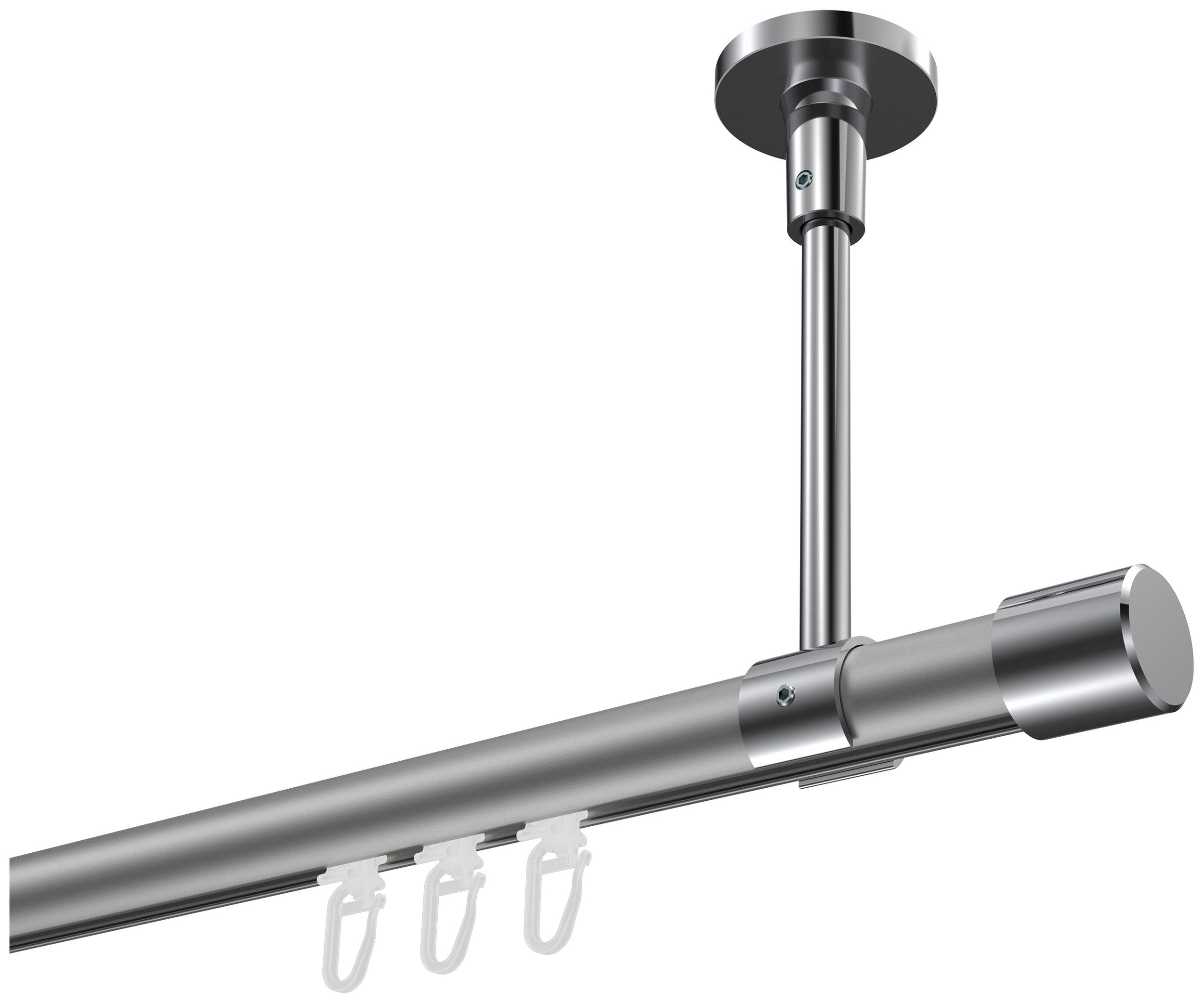 INTERDECO Innenlaufschiene Sonette Santo, Ø 20 mm, 1-läufig, Fixmaß, kürzbar, Deckenmontage, Aluminium, Silbergrau / Chrom / Bicolor