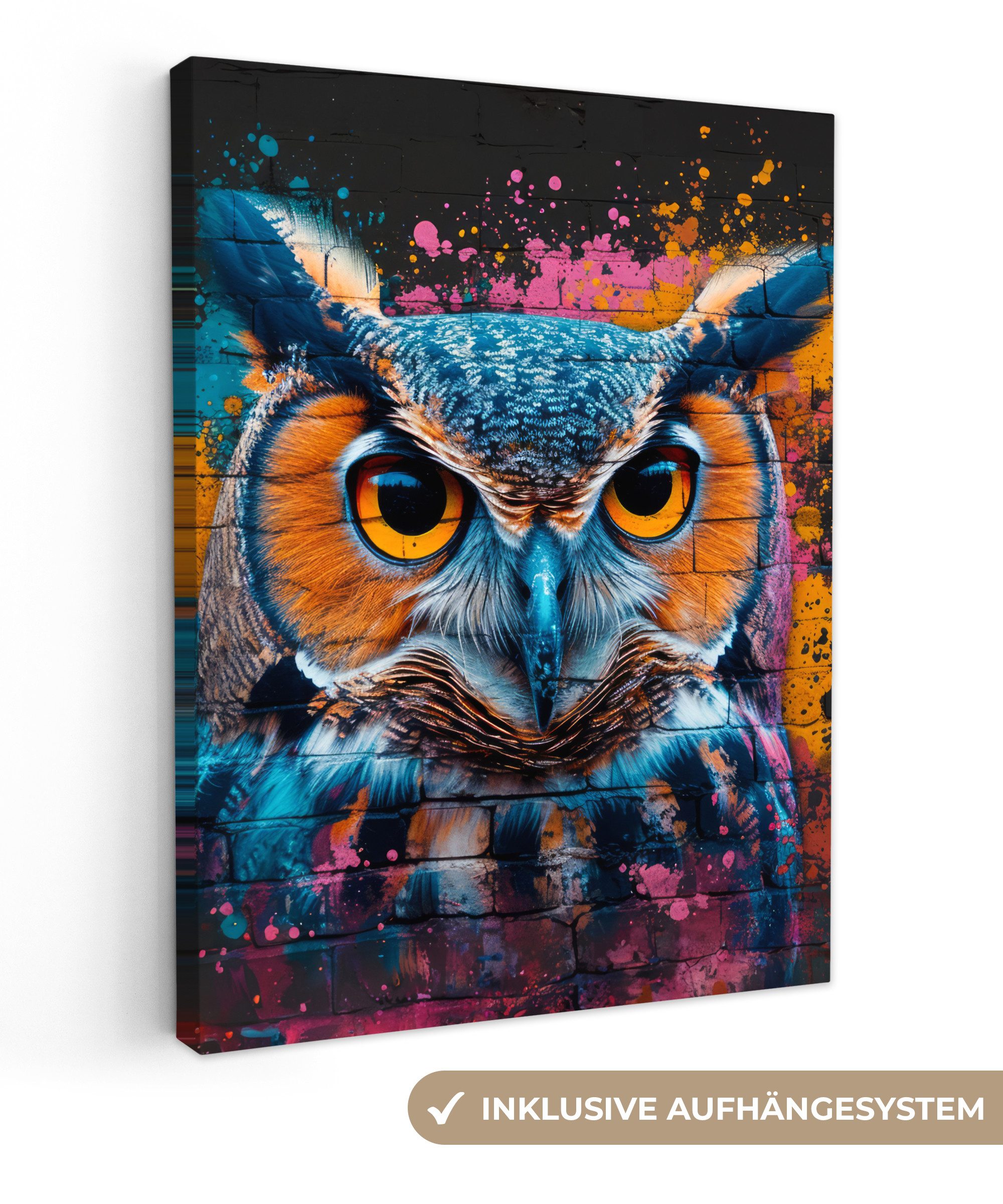 OneMillionCanvasses® Leinwandbild Eule - Vogel - Bunt - Graffiti - Kunst, Fotodruck (1 St), Leinwand Изображения für Wohnzimmer Schlafzimmer 30x40 cm