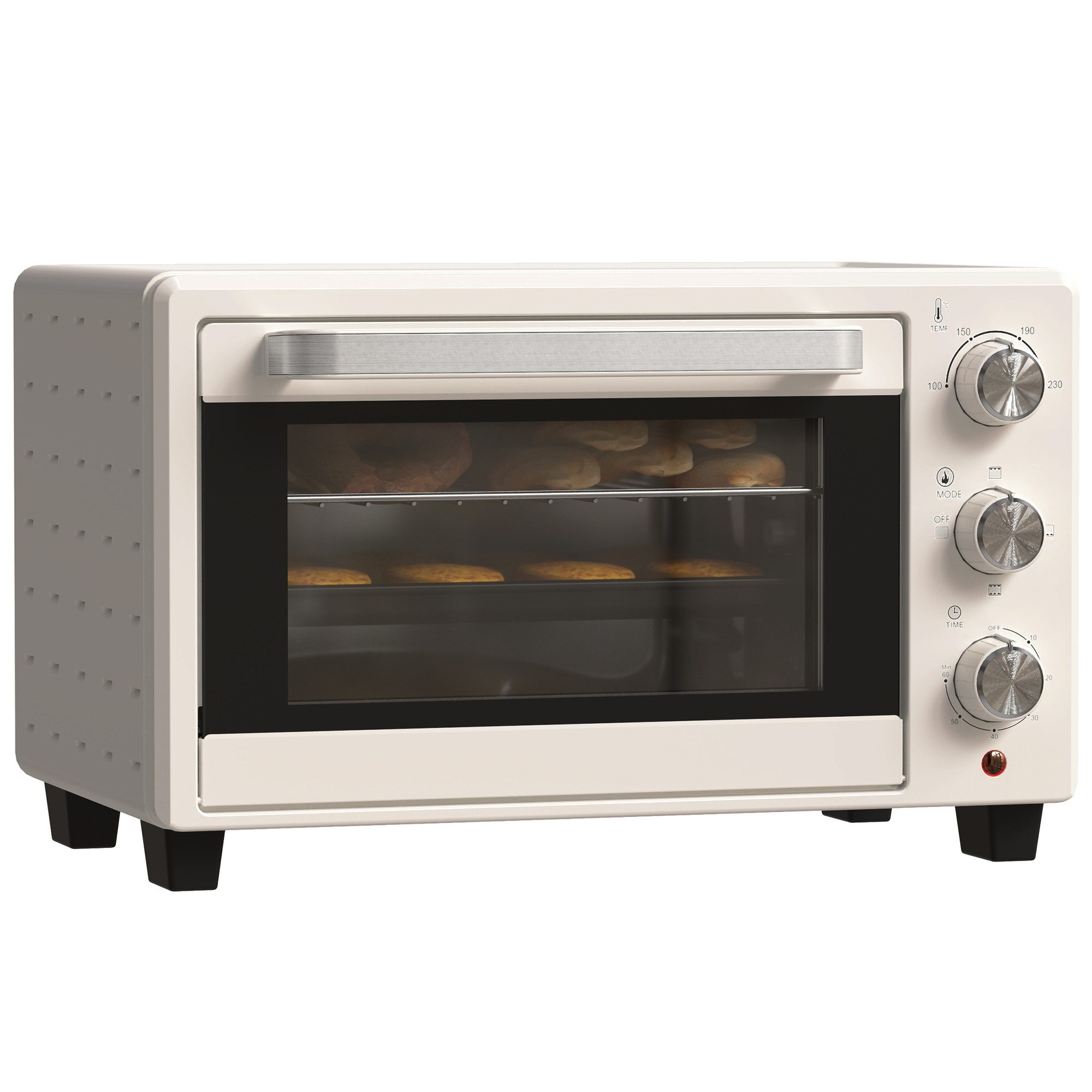 HOMCOM Minibackofen Backofen 10 L 750W 100-230℃ mit Backblech Pizza-Ofen, zum Grillen, Backen, Toasten, Cremeweiß