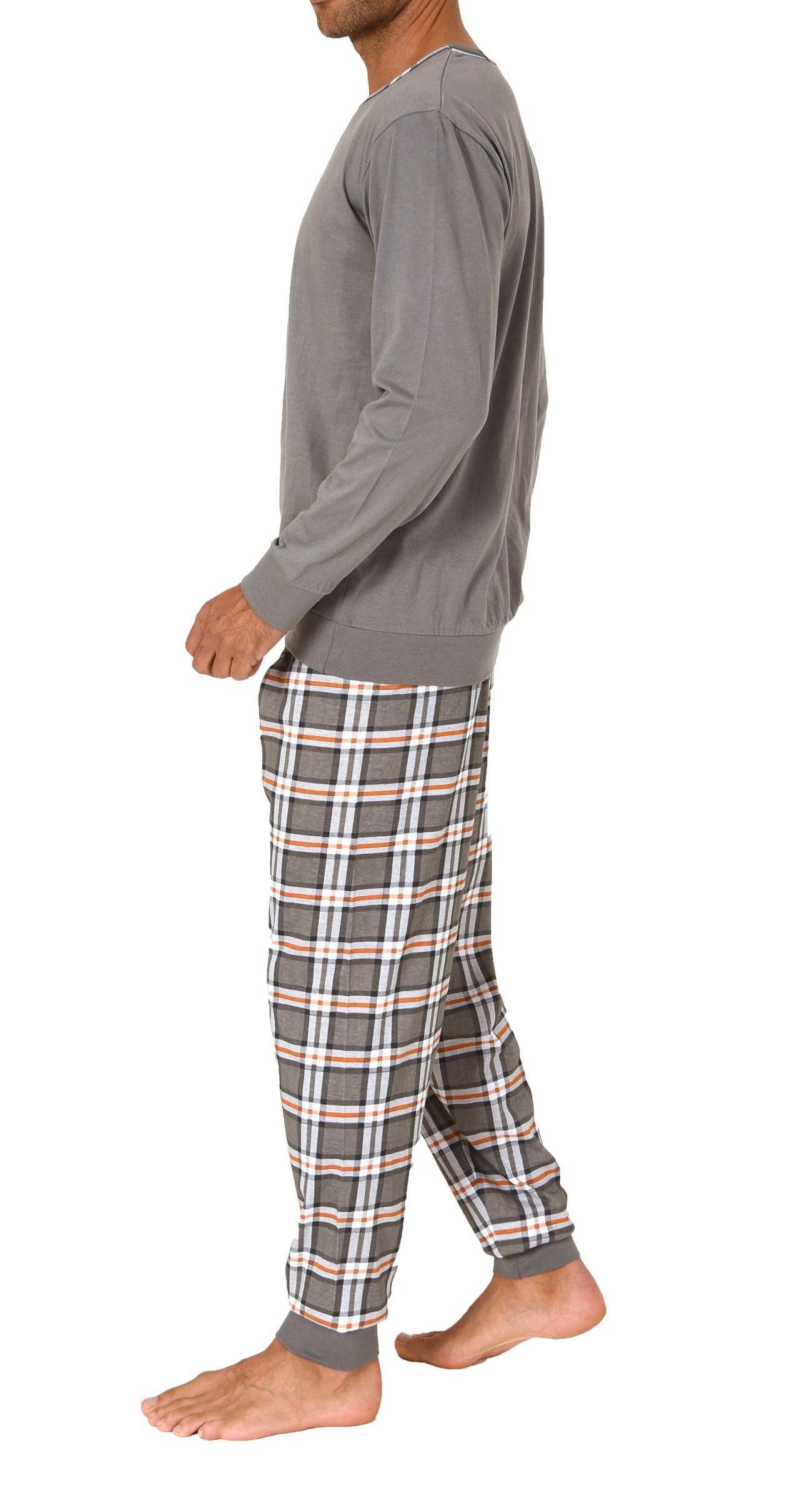 Normann Pyjama Normann Herren Pyjama lang mit Bündchen und karierter Jersey günstig online kaufen