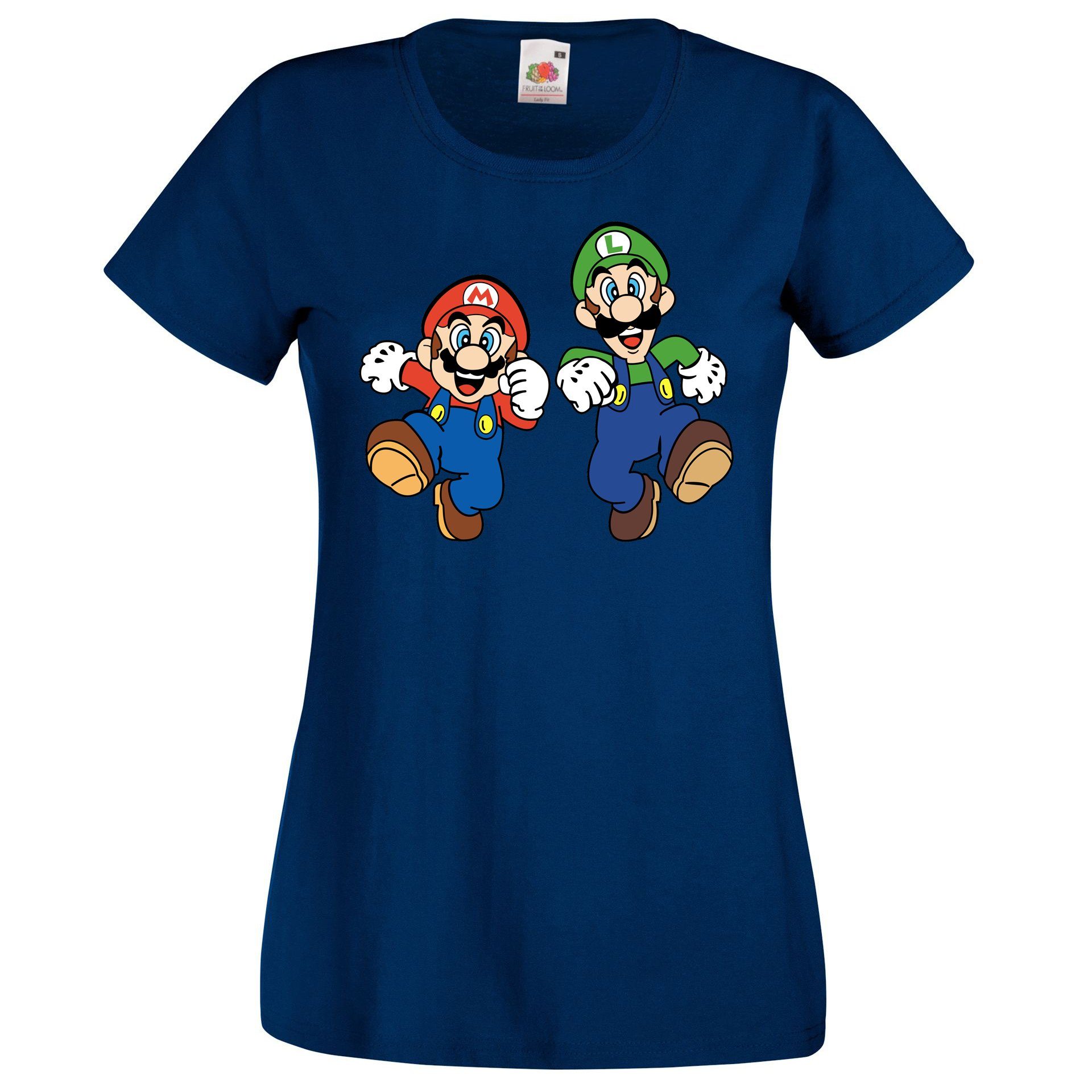 Navyblau Frontprint modischem Damen Luigi Designz mit Youth T-Shirt Mario & T-Shirt