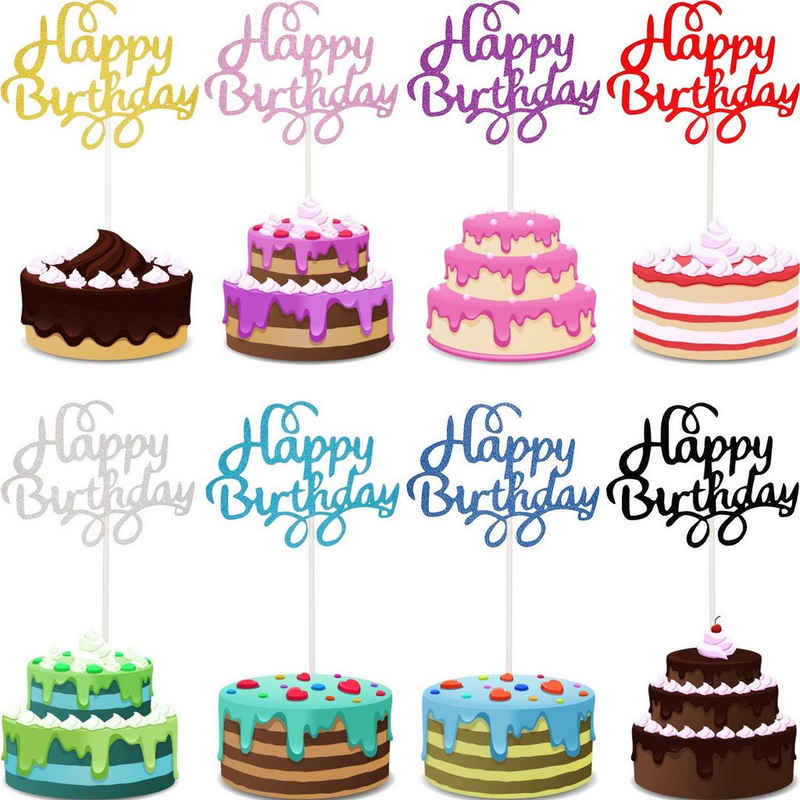 BEARSU Deko-Buchstaben »40 Stück Geburtstagstorte Topper Happy Birthday Cake Topper Picks« (40 St., Glitzer Cake Topper Dekoration), für Geburtstagsfeier Kuchenzubehör, 8 Farben