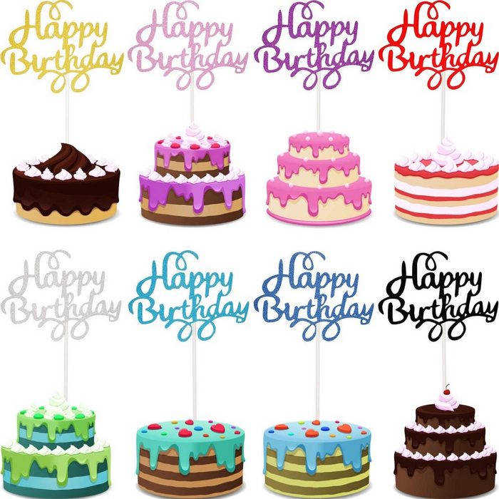 BEARSU Deko-Buchstaben 40 Stück Geburtstagstorte Topper Happy Birthday Cake Topper Picks (40 St. Glitzer Cake Topper Dekoration) für Geburtstagsfeier Kuchenzubehör 8 Farben