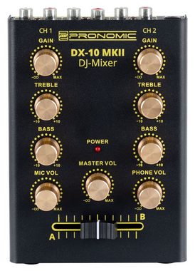 Pronomic DJ Controller DX-10 MKII DJ Mixer - kompakter 2-Kanal-DJ-Mixer mit 2 Line-Eingängen, (Master-Volume Regler), 2-Band EQ - Mikrofoneingang mit Laustärkeregler