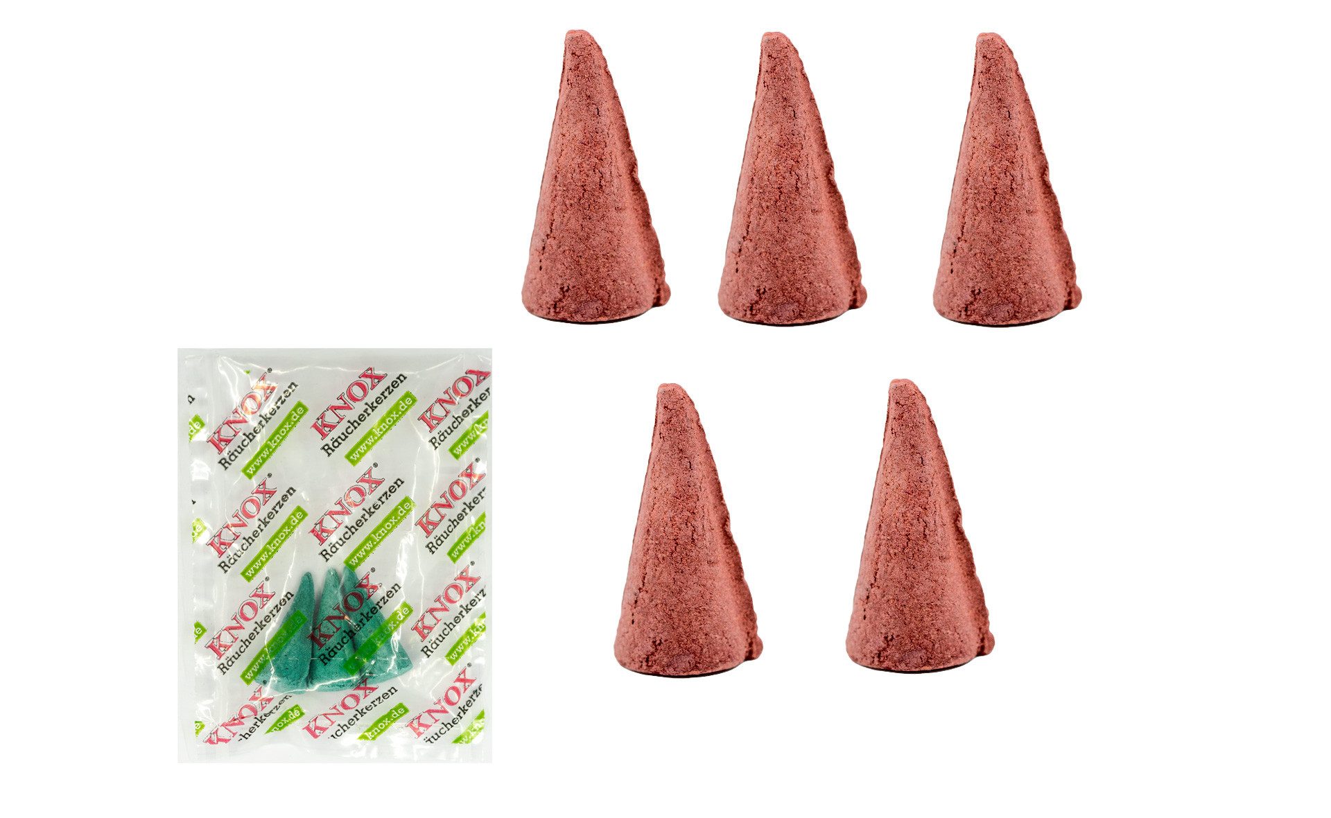 KNOX Duftkerze Räucherkerzen 5er Set - XXL Riesen - Gebrannte Mandeln - Inkl. Probe, Angenehmer, weihnachtlicher Duft für 30-40 Minuten - Made in Germany