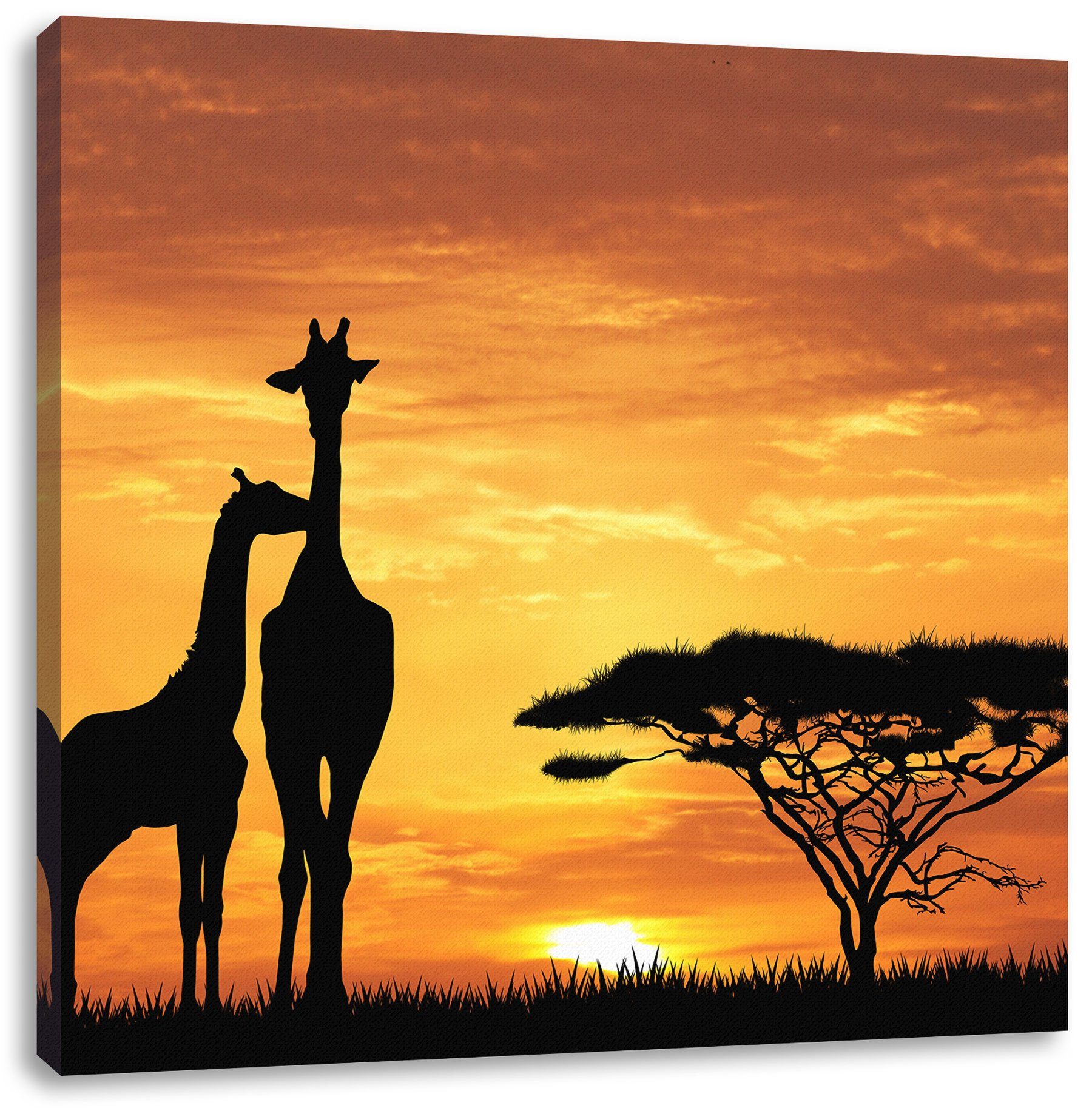 Pixxprint Leinwandbild Giraffen im Sonnenuntergang, Giraffen im Sonnenuntergang (1 St), Leinwandbild fertig bespannt, inkl. Zackenaufhänger