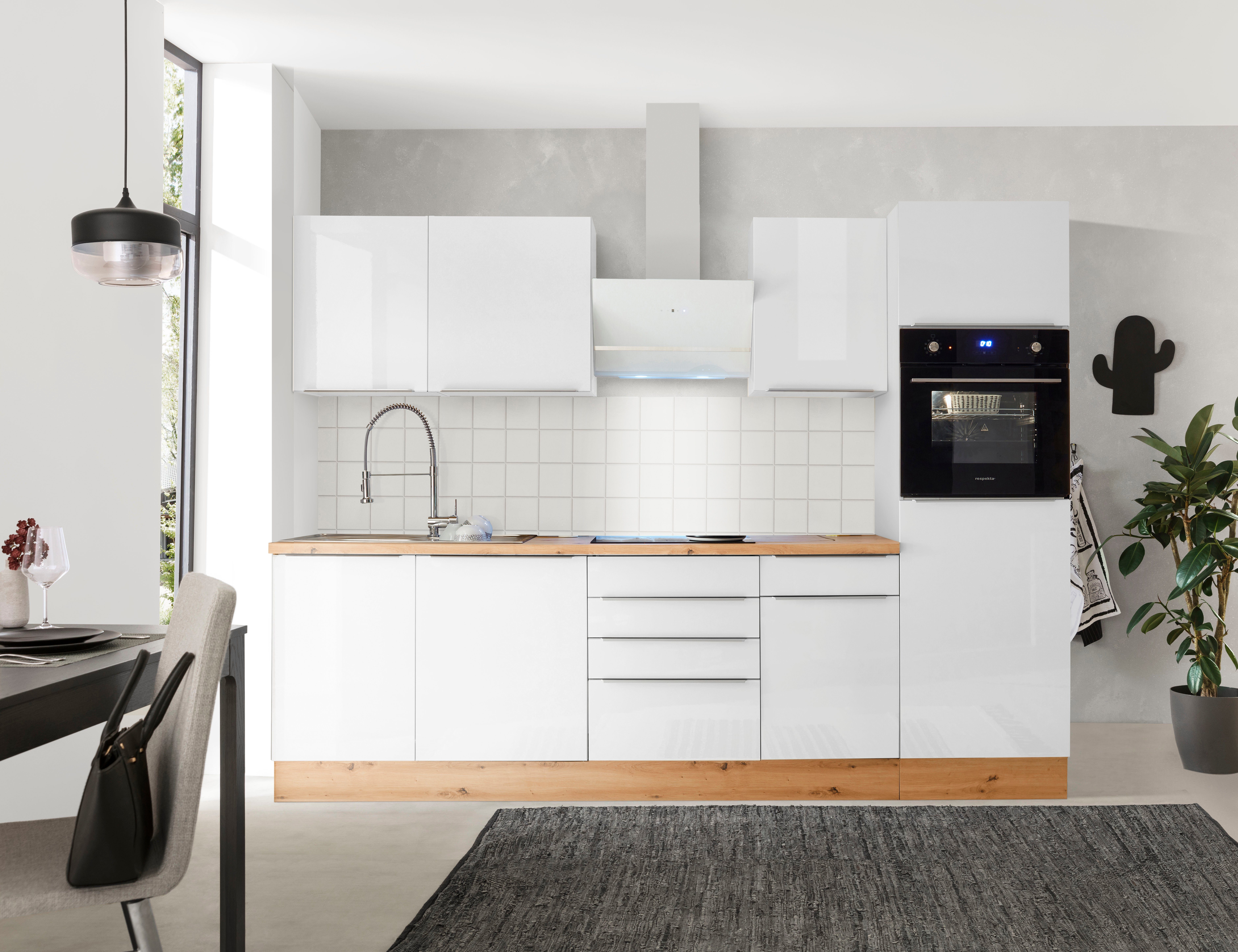 RESPEKTA Küchenzeile Safado aus der Serie Marleen, hochwertige Ausstattung wie Soft Close Funktion, Breite 280 cm weiß Hochglanz/weiß | weiß | Küchenzeilen mit Geräten
