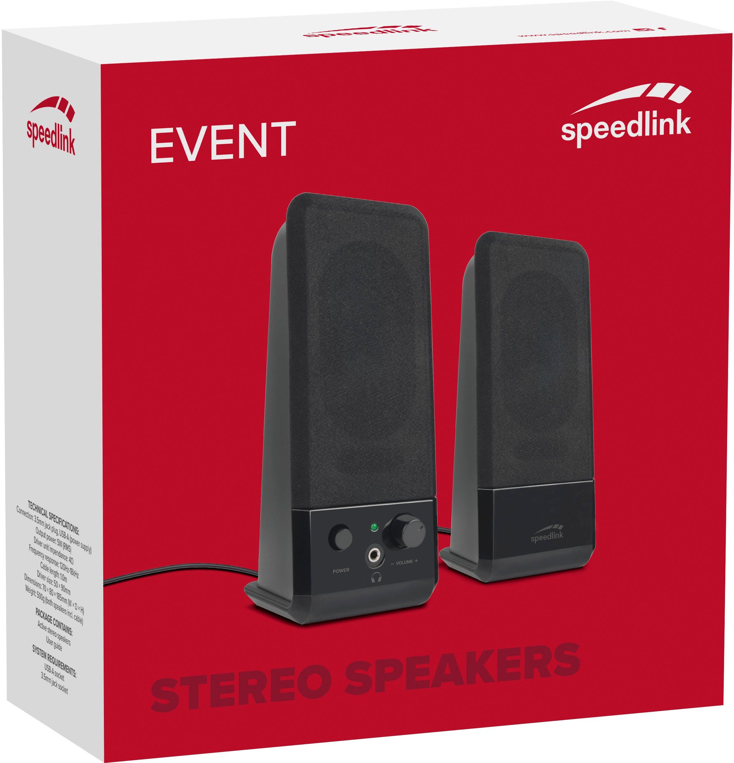 Speedlink EVENT Stereo PC-Lautsprecher (5 W), Mit schlankem Design die  perfekte Ergänzung zu Flachbildschirmen