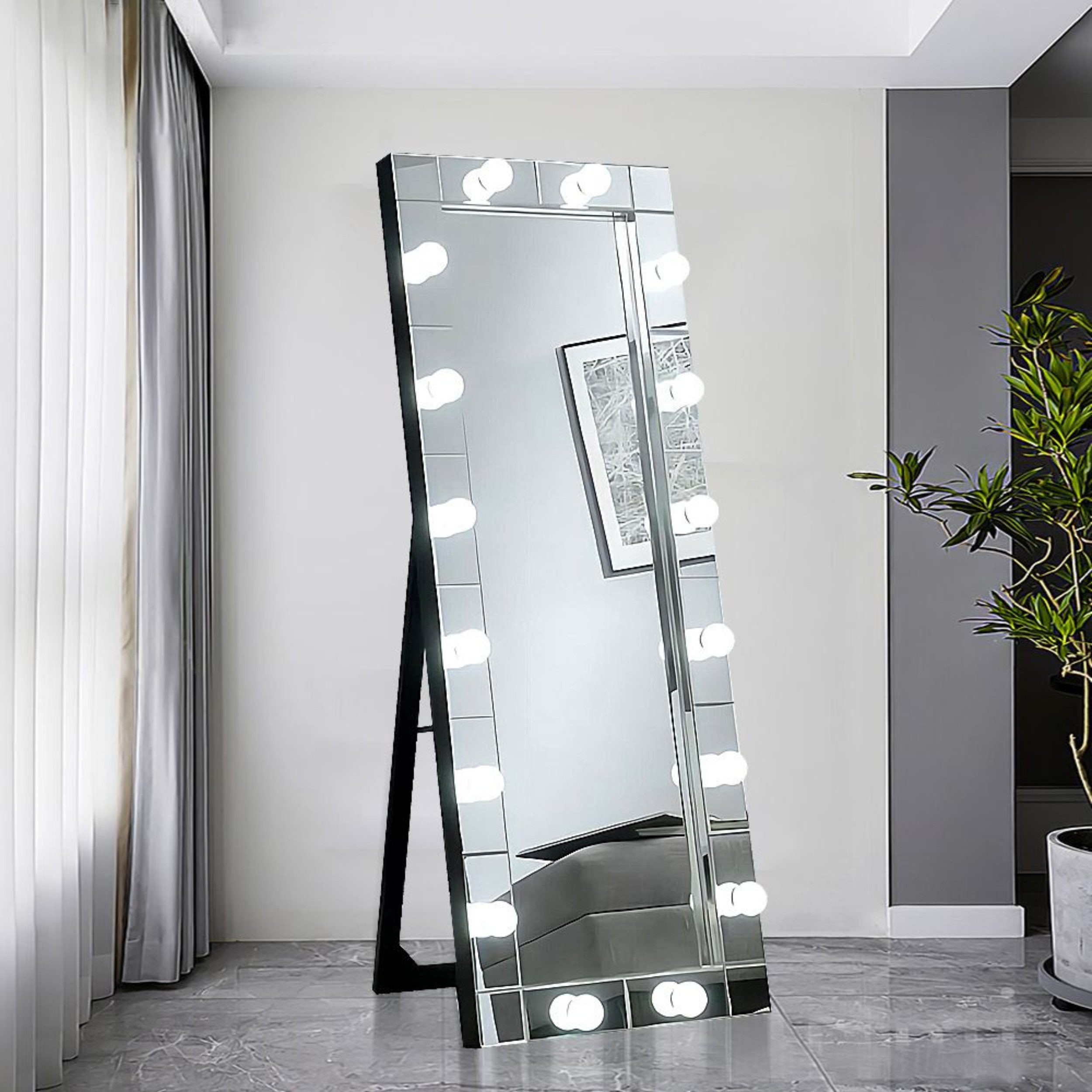 alesvelt Ganzkörperspiegel mit LED-Beleuchtung 160 x 60 cm (1-Stück, 160x60cm, LED, Standspiegel), Ganzkörperspiegel