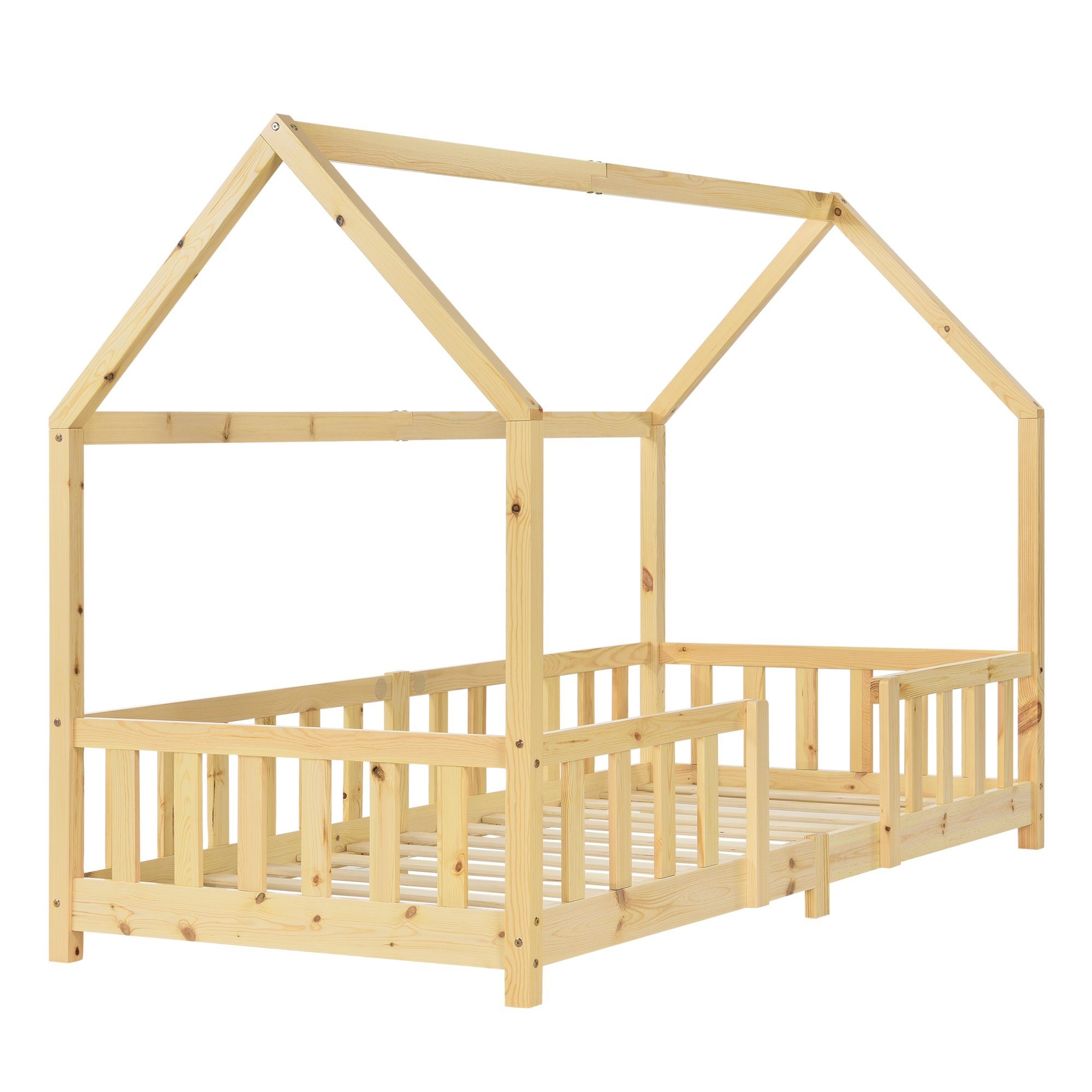 Holzfarben »Sisimiut« Haus-Optik en.casa Holz 90x200cm mit Rausfallschutz Kinderbett,