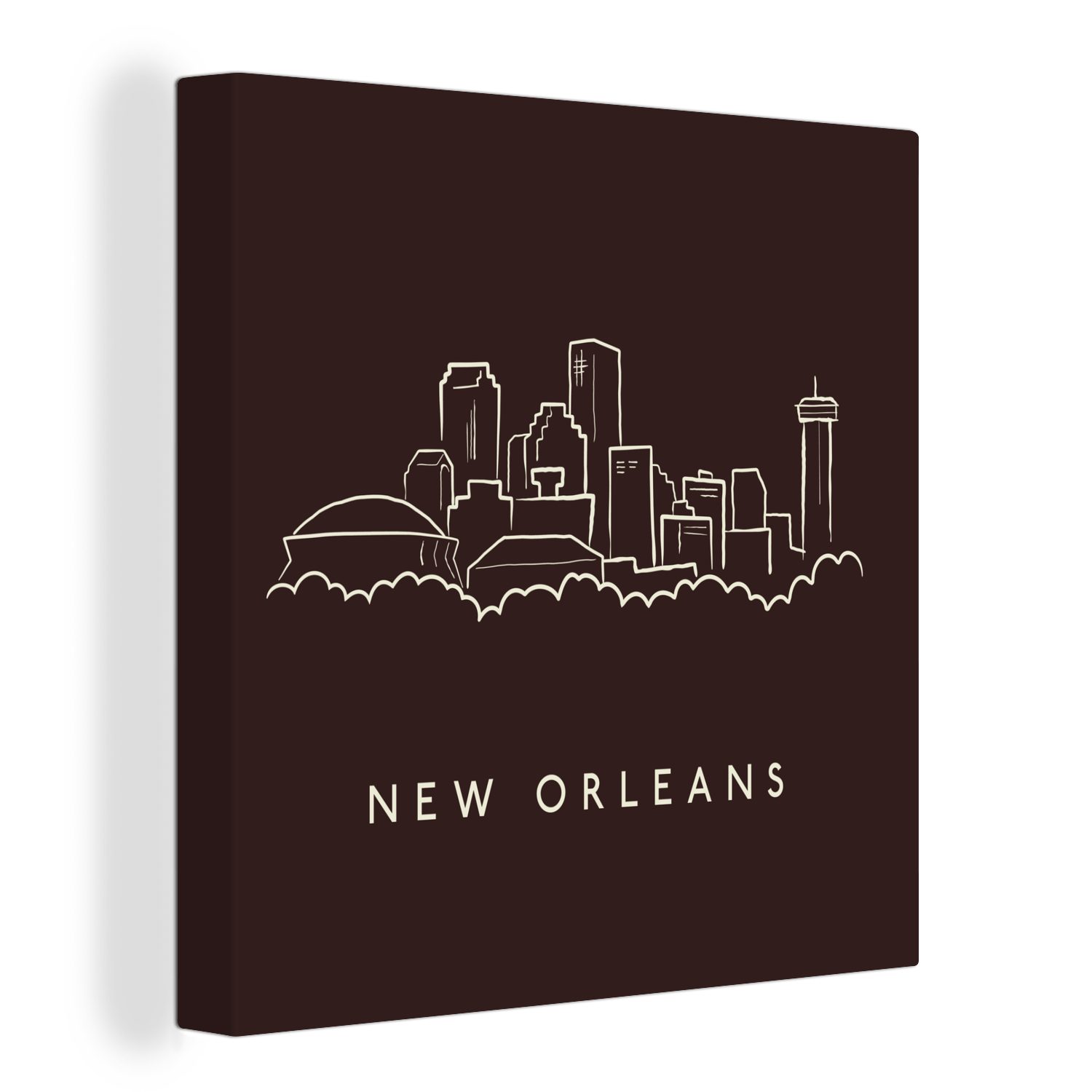 OneMillionCanvasses® Leinwandbild Eine Illustration der Stadt New Orleans in Linien, (1 St), Leinwand Bilder für Wohnzimmer Schlafzimmer