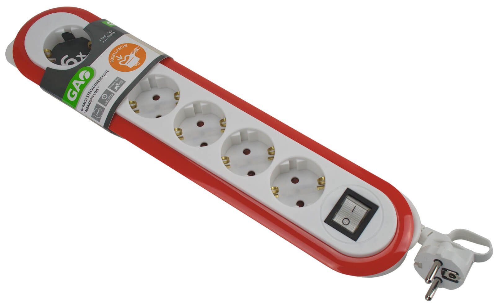 GAO 6-fach Steckdosenleiste mit Schalter - Farbe: rot Steckdosenleiste