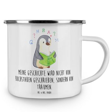 Mr. & Mrs. Panda Becher Pinguin Legasthenie - Weiß - Geschenk, Trinkbecher, Rechtschreibstöru, Emaille, Kratzfeste Emaille