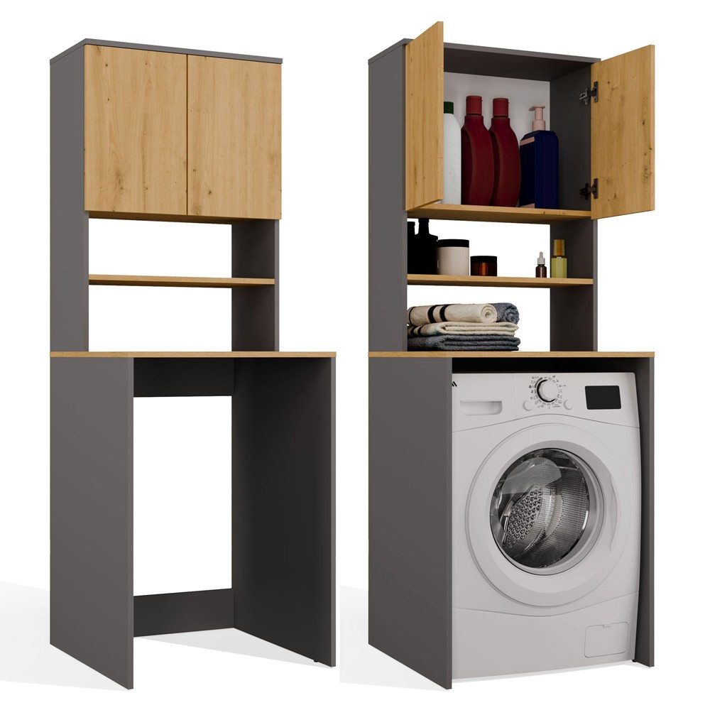 MAGOWA Waschmaschinenumbauschrank Badezimmerschrank MEHRGOWA für Waschmaschine/Trockner Höhe: 180 cm - Breite: 64 cm - Tiefe: 64 cm