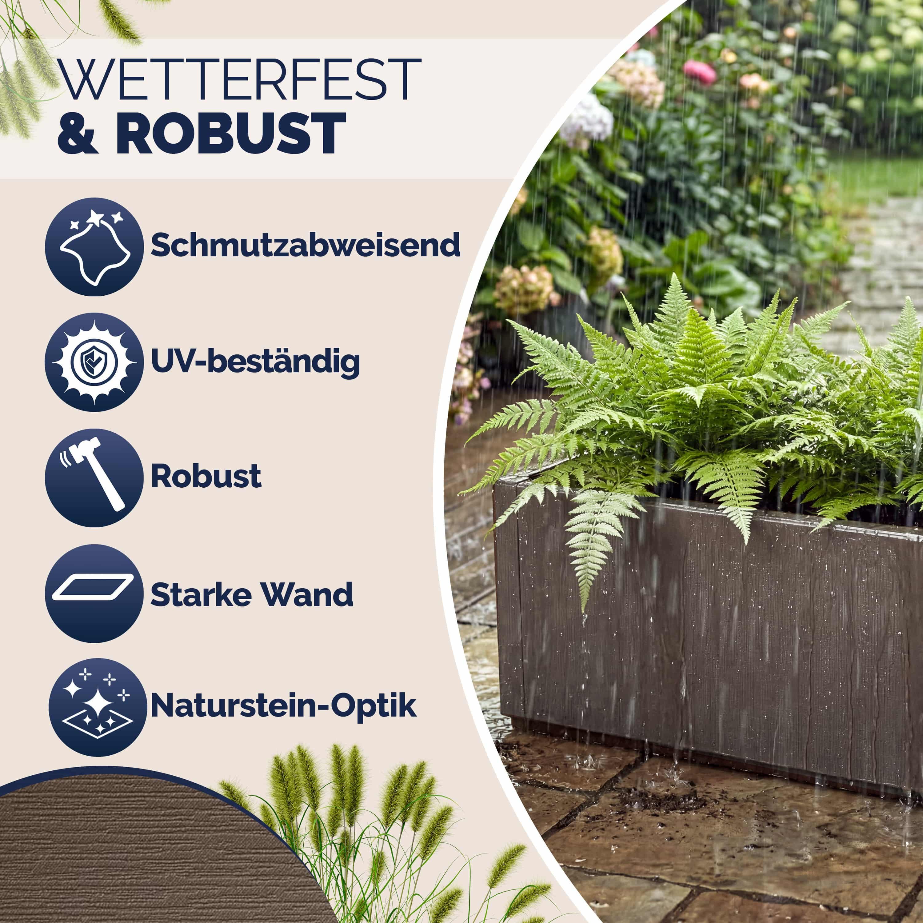 Casaria Blumenkasten Ethica, 80L 80x36x35cm Groß Pflanzkübel für Draussen Winterfest Übertopf Braun