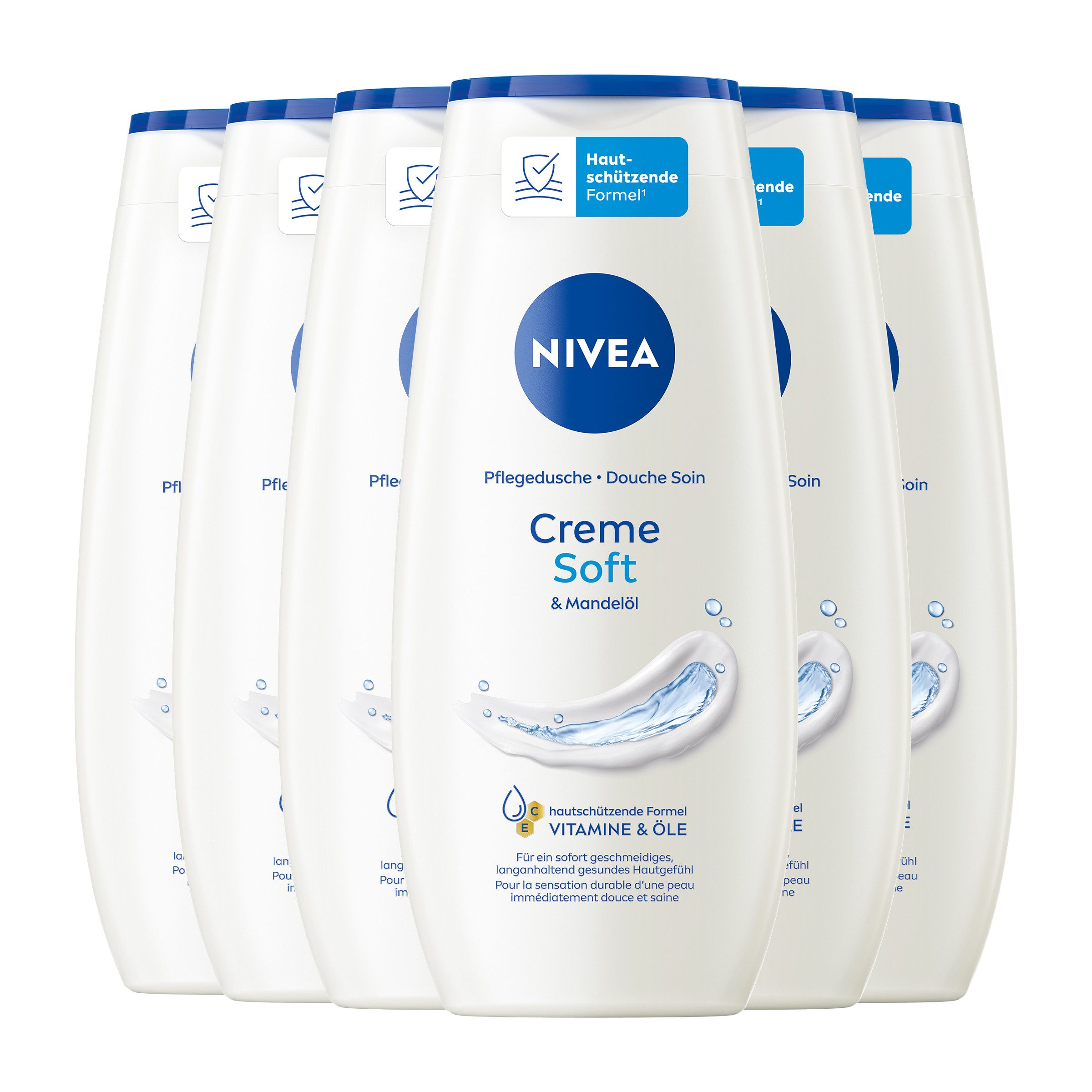 Nivea Duschcreme Pflegedusche Creme Soft & Mandel-Öl 6x 25 ml, 6-tlg.