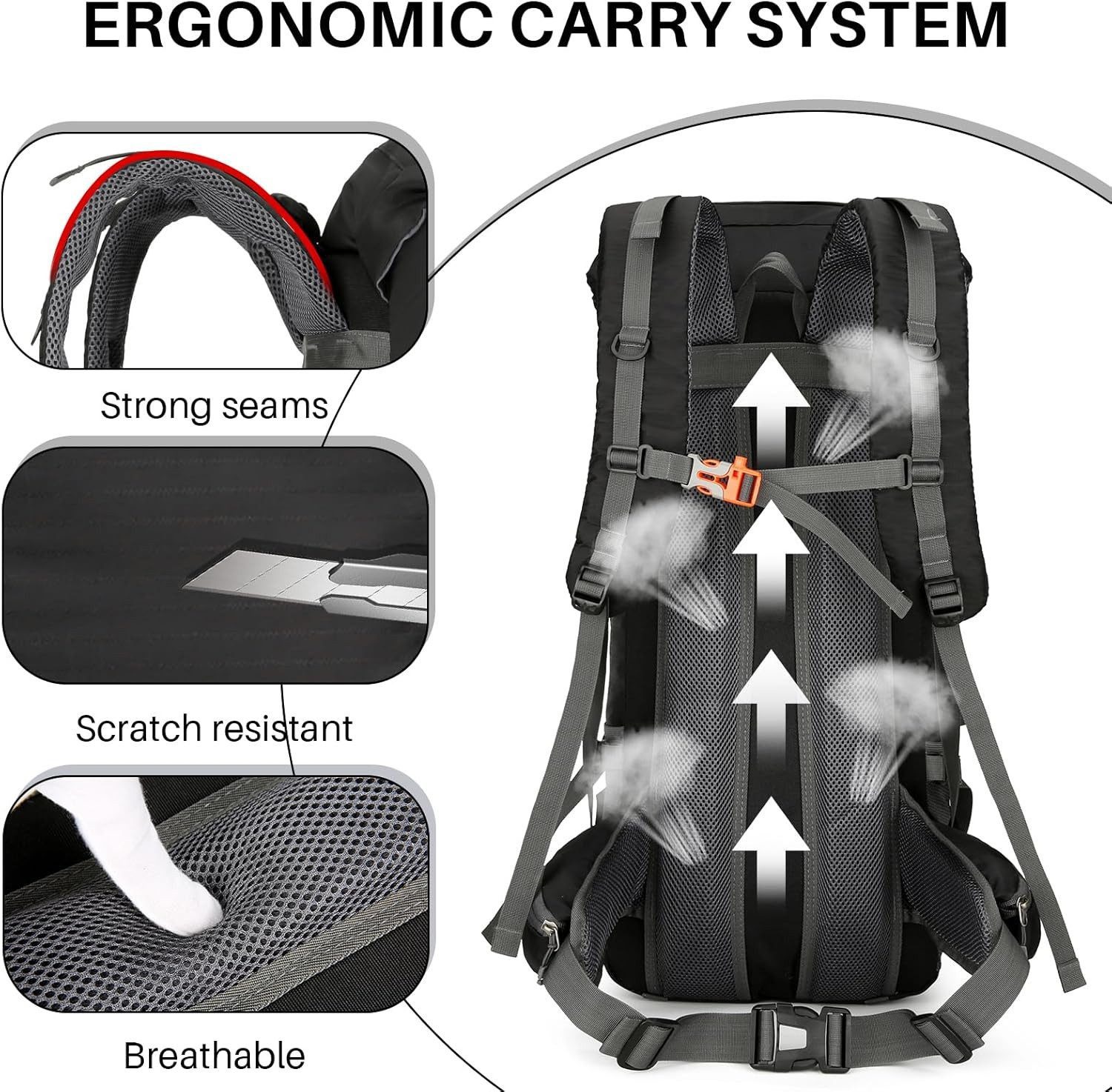 Forrlite Tourenrucksack Wanderrucksack 70L Reiserucksack Militär Rucksack für Camping (Trekkingrucksack für Wandern, Klettern, Reisen Sport, mit Regenhülle), Se – Bild 4 von 5